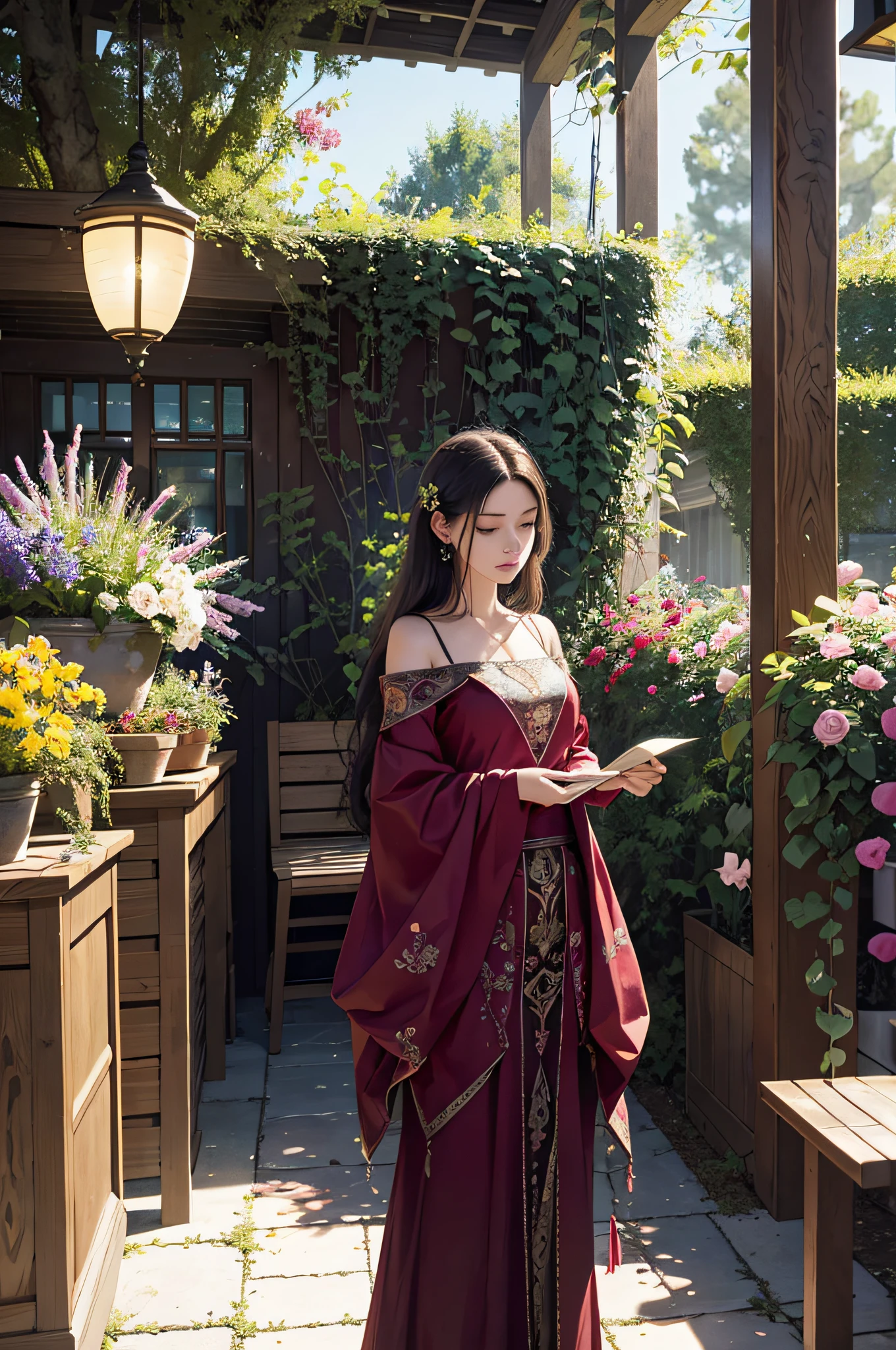 vivid illumination, enchanting elegance, atmospheric depth, masterful technique, naturalistic representations, harmonious composition, creative refinement, striking juxtapositions,
1girl,solo,
supermarket,
indoor,
Serenity,
garden, blossoms, peaceful,