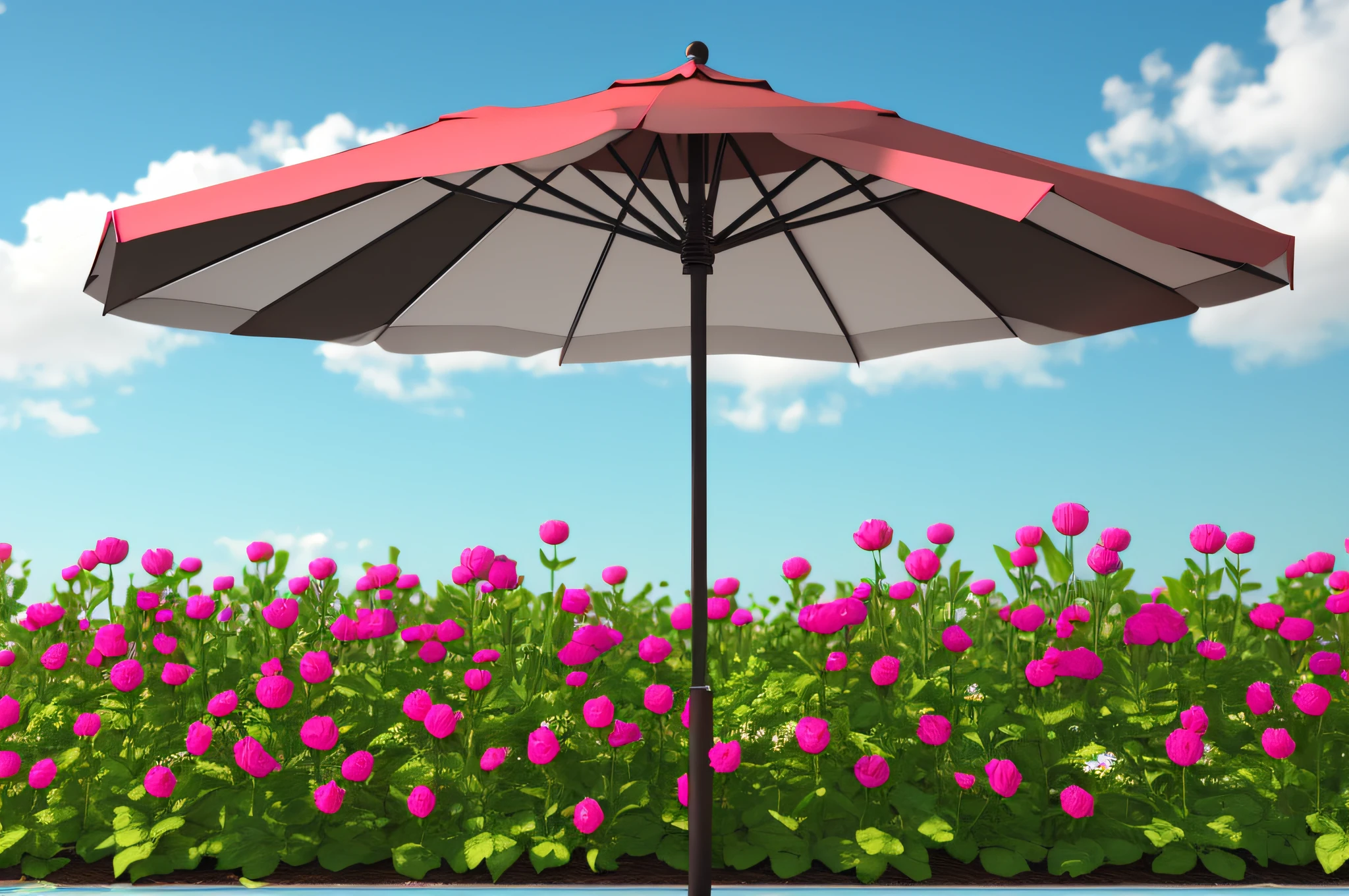 Big garden umbrella isolated on transparent background. 3D render. --auto --s2