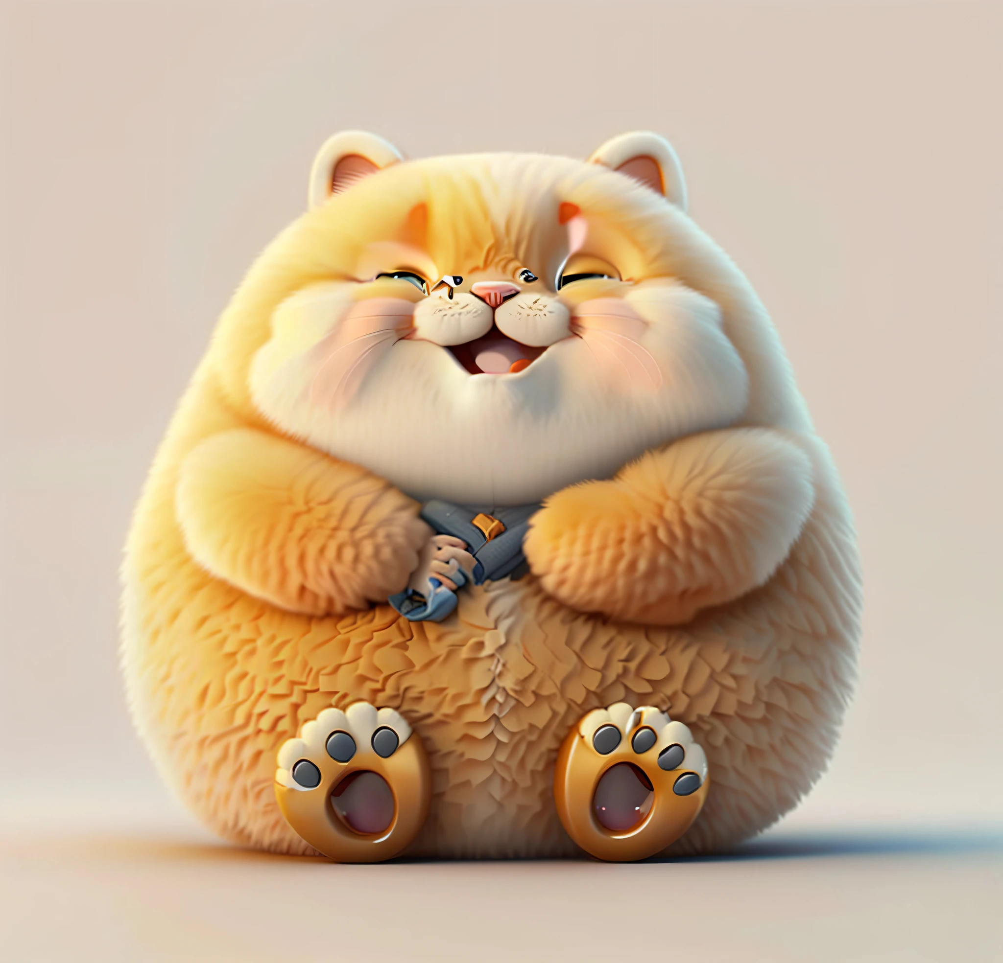 Close-up of cartoon cat sitting on white surface, cute 3D rendering, cute digital painting, cute! C4D, cute cartoon characters, happy wisdom. He has an elastic belly, cute single animals, cute characters, kawaii cute dogs, cute digital art, cute detailed digital art, anthropomorphic cats, cute toys
