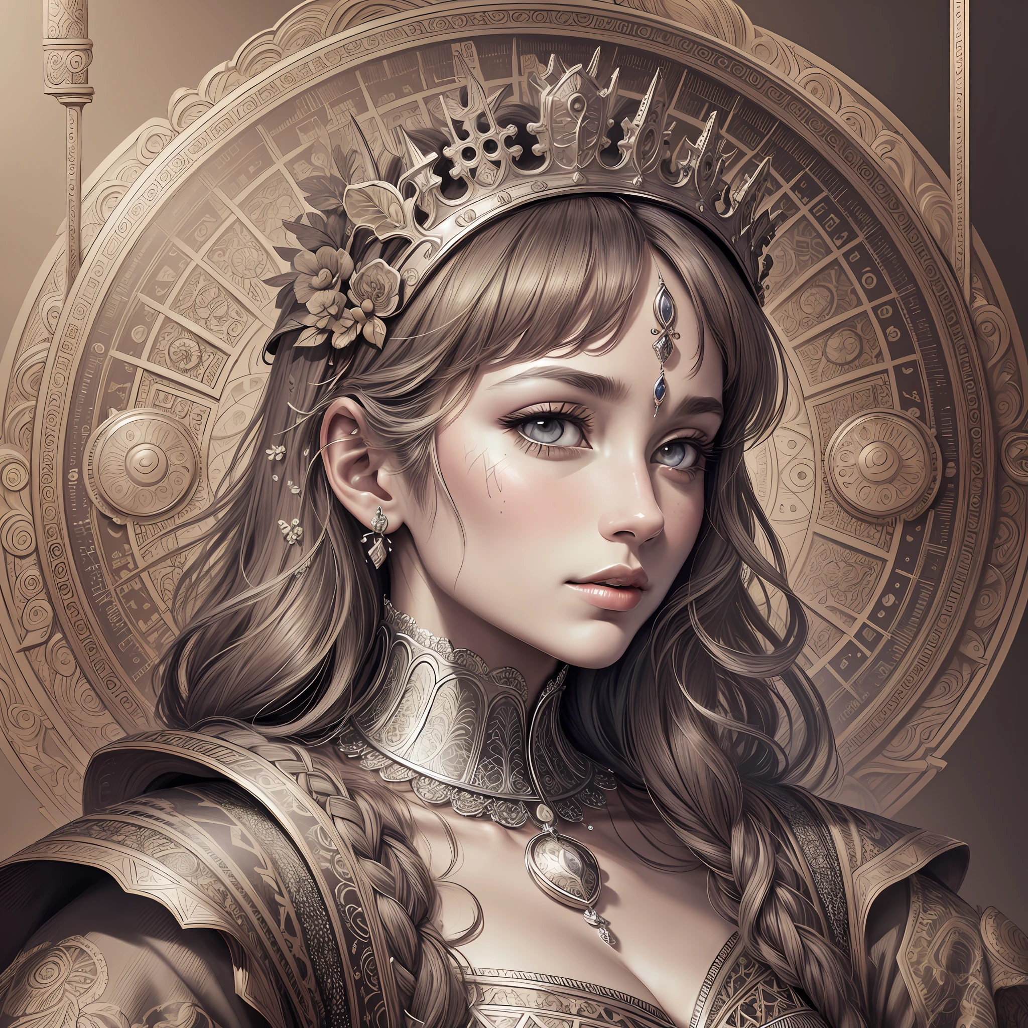 masterpiece, best quality, high resolution: 1.4), detailed, intricate details, 4K, color splashes, line art, art, fibonacci, queen, calculus look.