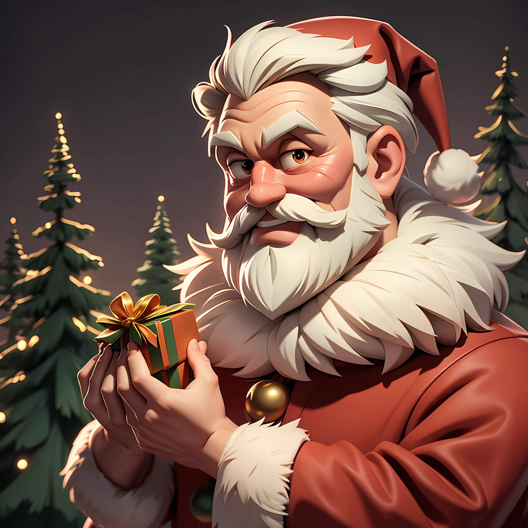 Santa Claus giving presents, night, cartoon illustration style, vintage tones