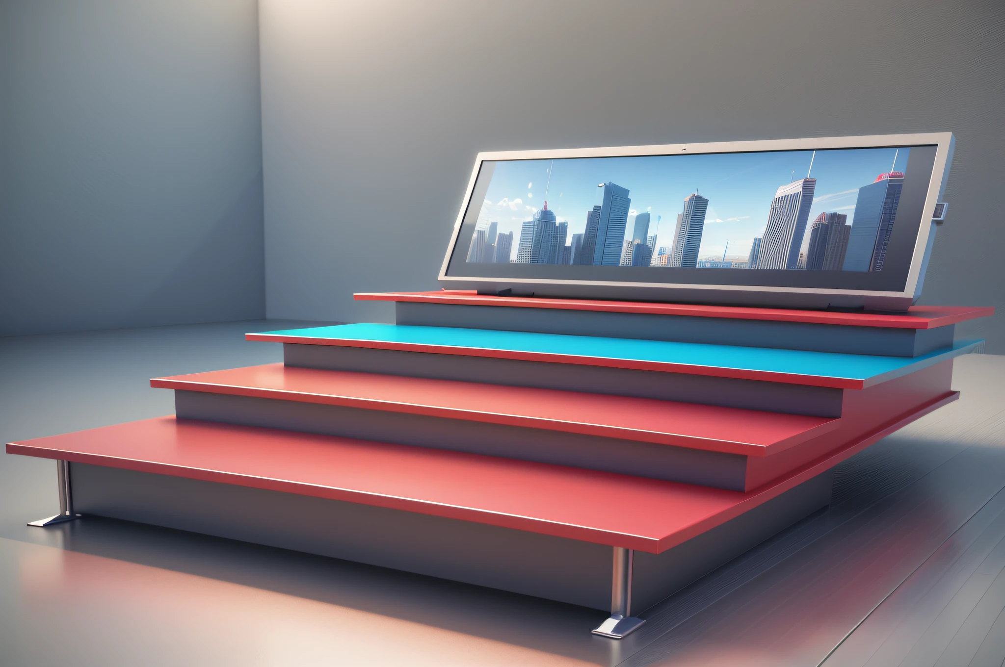 Colorful podium platforms for product presentation. 3D render. 3D illustration. --auto --s2