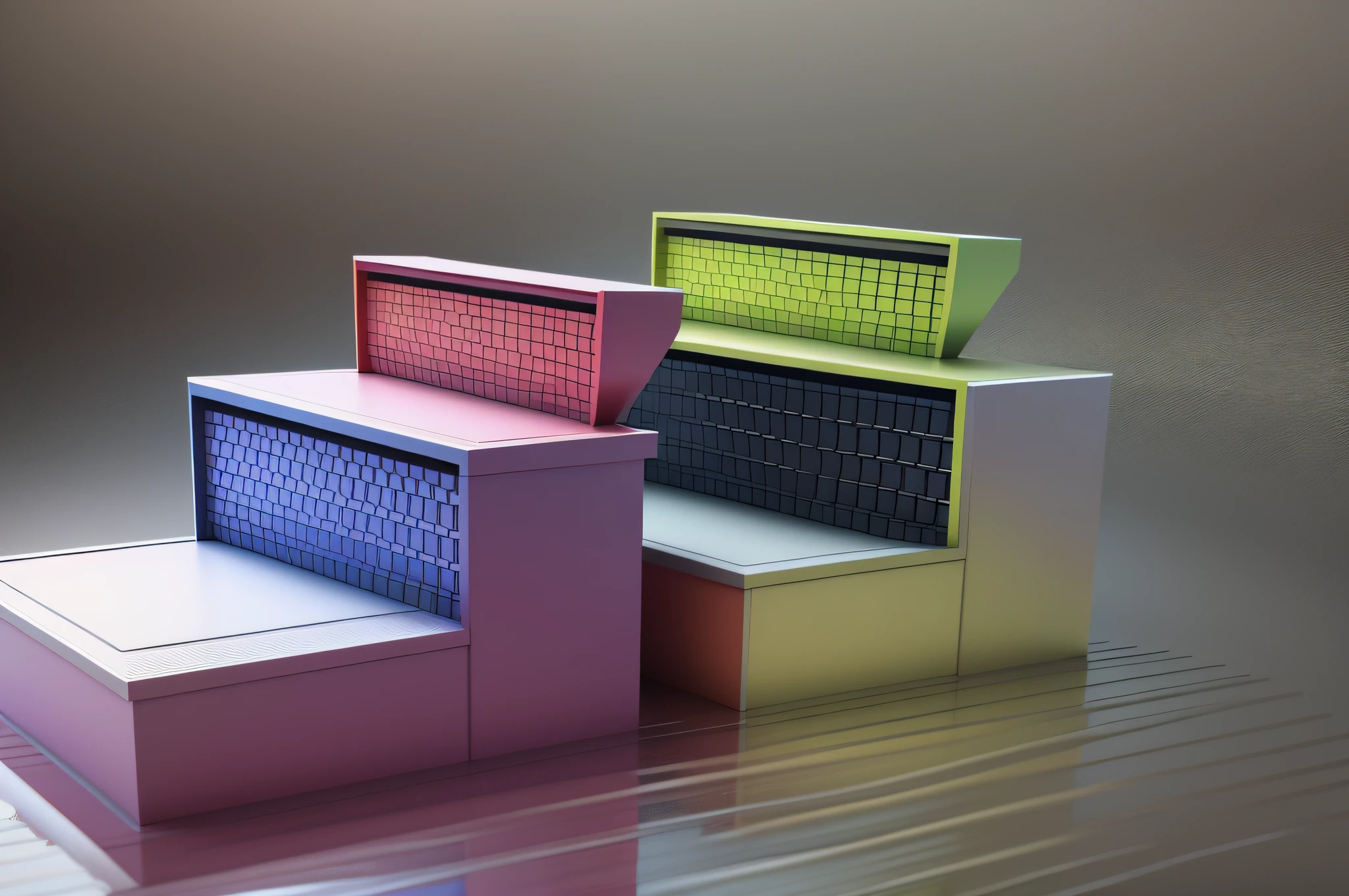 Colorful podium platforms for product presentation. 3D render. 3D illustration. --auto --s2