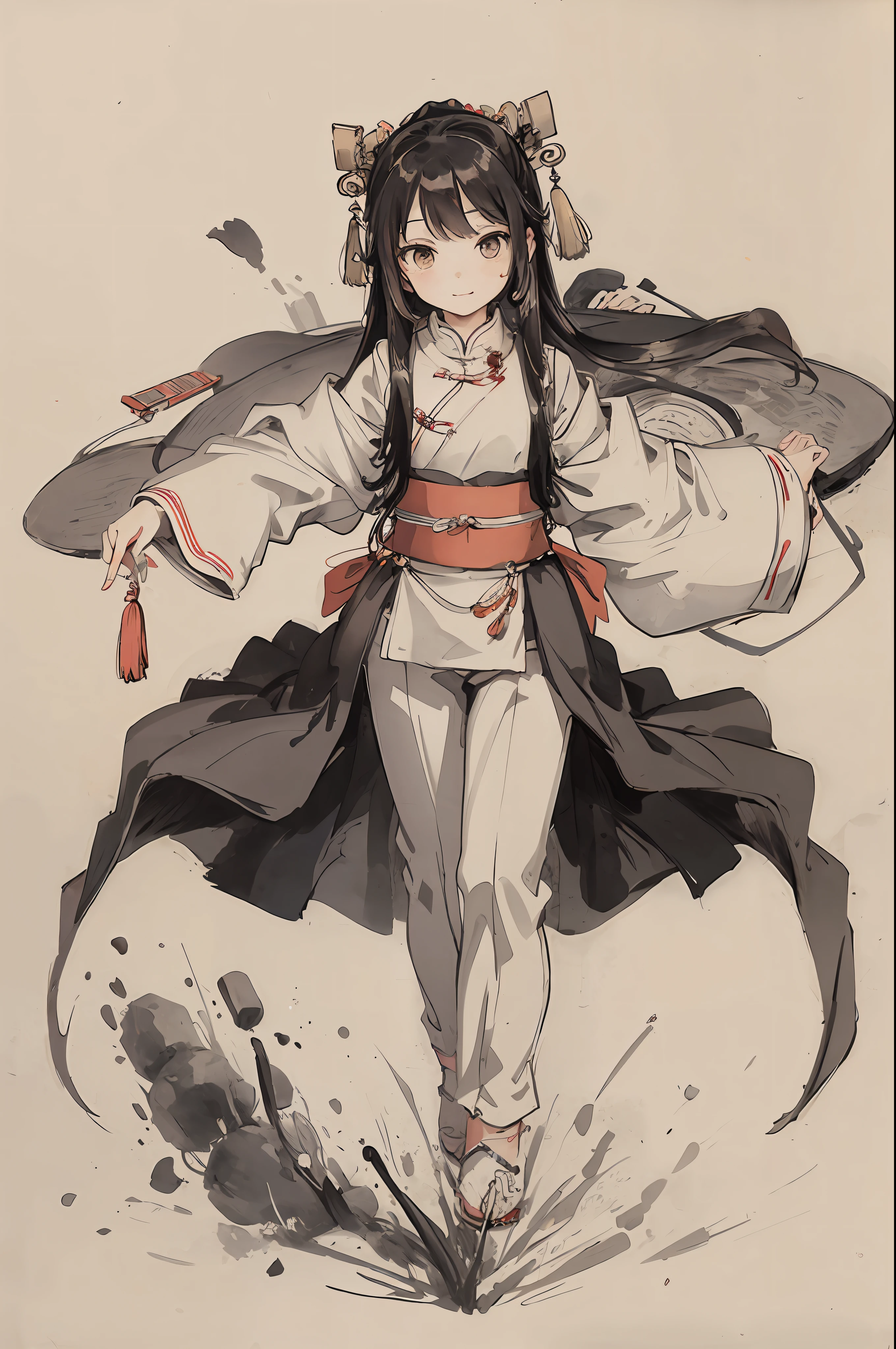 (Masterpiece, best quality: 1.2), traditional Chinese ink painting, a child, pipa