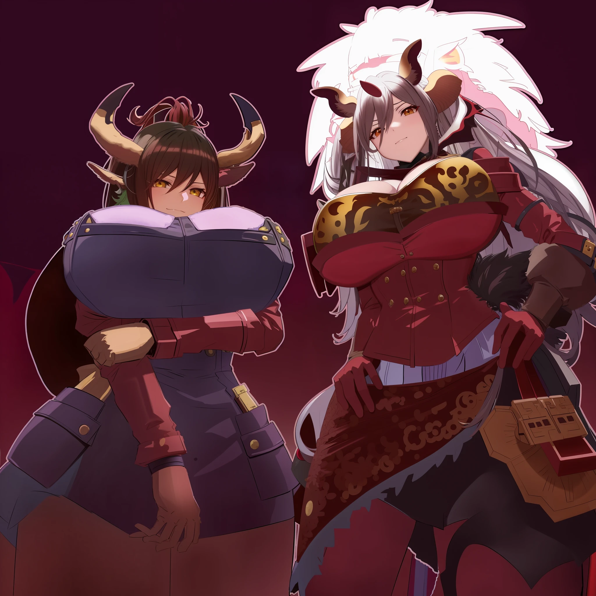anime characters dressed in costumes and armor standing next to each other, commission for high res, sfw version, guilty gear art style, wip, commission for, danbooru and artstation, tauren, demon slayer artstyle, full res, detailed fanart, jazza and rossdraws, dnd fantsay art, lowres, monstergirl, by Kamisaka Sekka