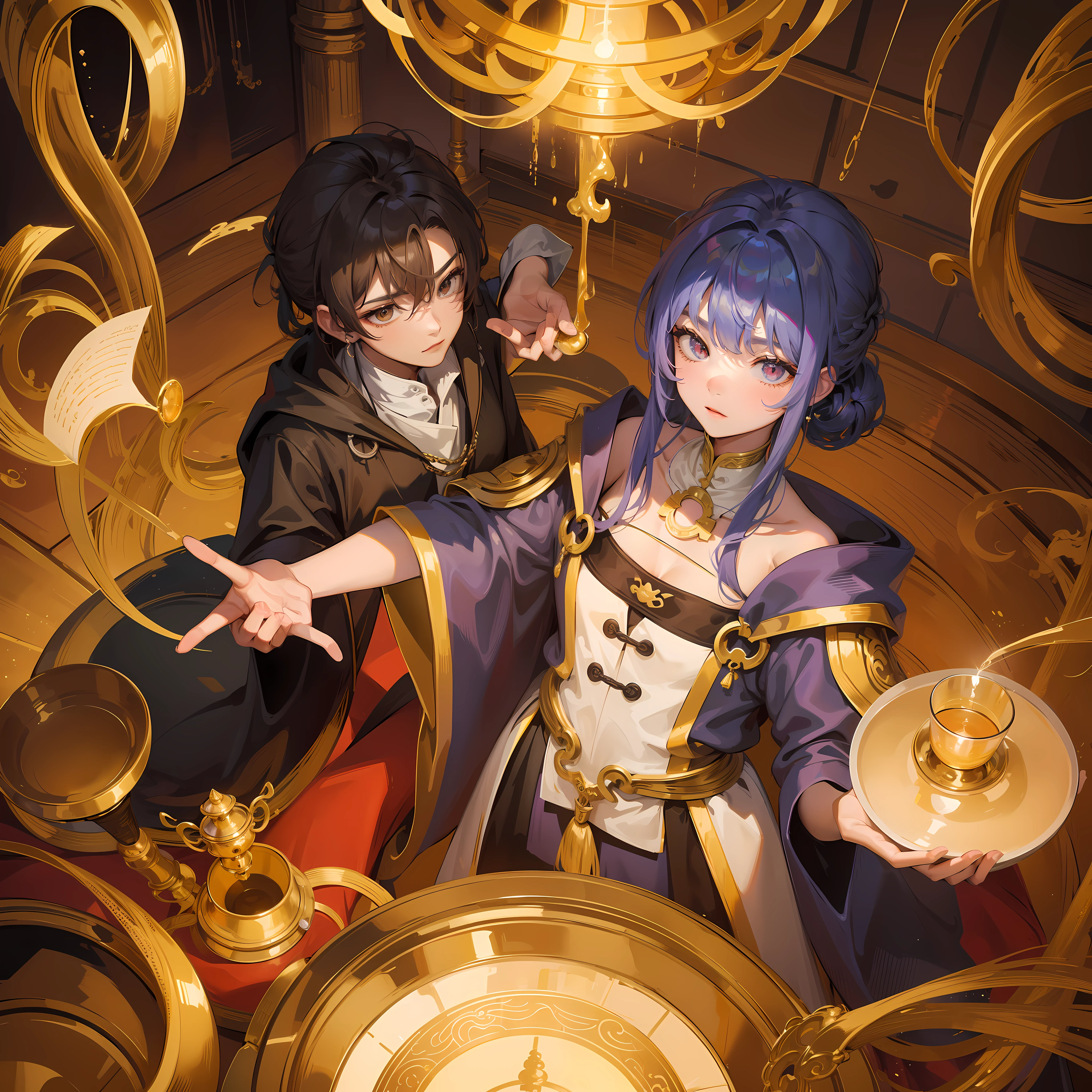 In the background is a mysterious alchemy room, where the alchemist is dressed in a gorgeous Daoist robe, holding a golden pill furnace, and has a focused expression on his face, as if he is conducting an extremely important alchemy experiment. And beside him, a seemingly ordinary piece of turned into a glowing Xuan-colored alchemy material. The scene is full of imagination, and people can't help but sigh at the magical changes in the dream.