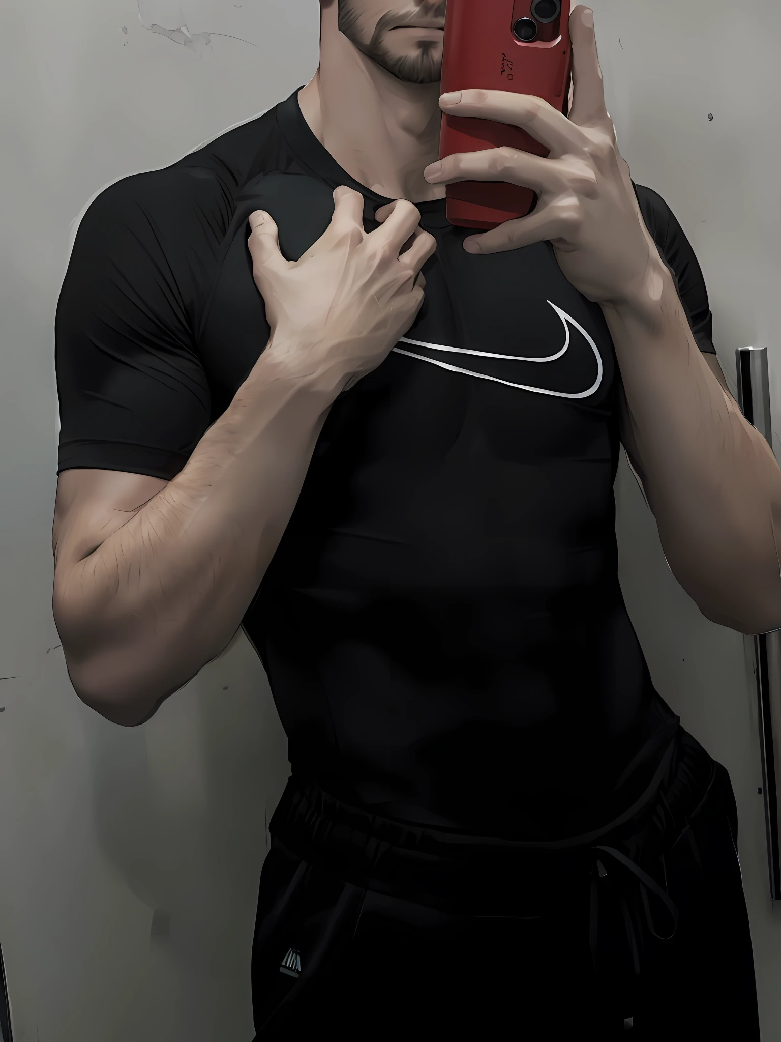 best quality, masterpiece, super high resolution, detailed background, realism, Illustrations, single, 1 boy, street, muscle, volumetric lighting, depth of field, facial hair, fitness trainer
