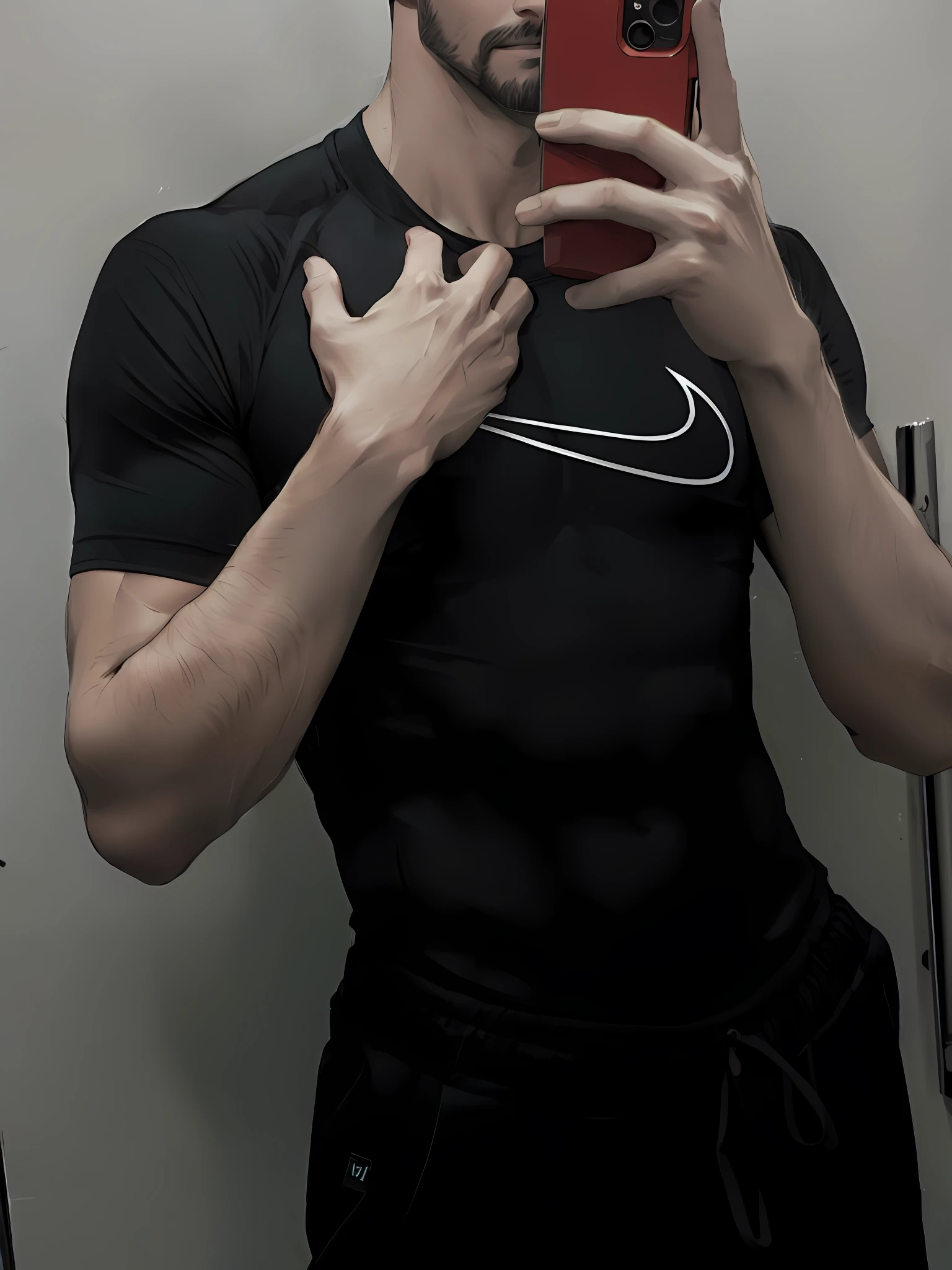 best quality, masterpiece, super high resolution, detailed background, realism, Illustrations, single, 1 boy, street, muscle, volumetric lighting, depth of field, facial hair, fitness trainer