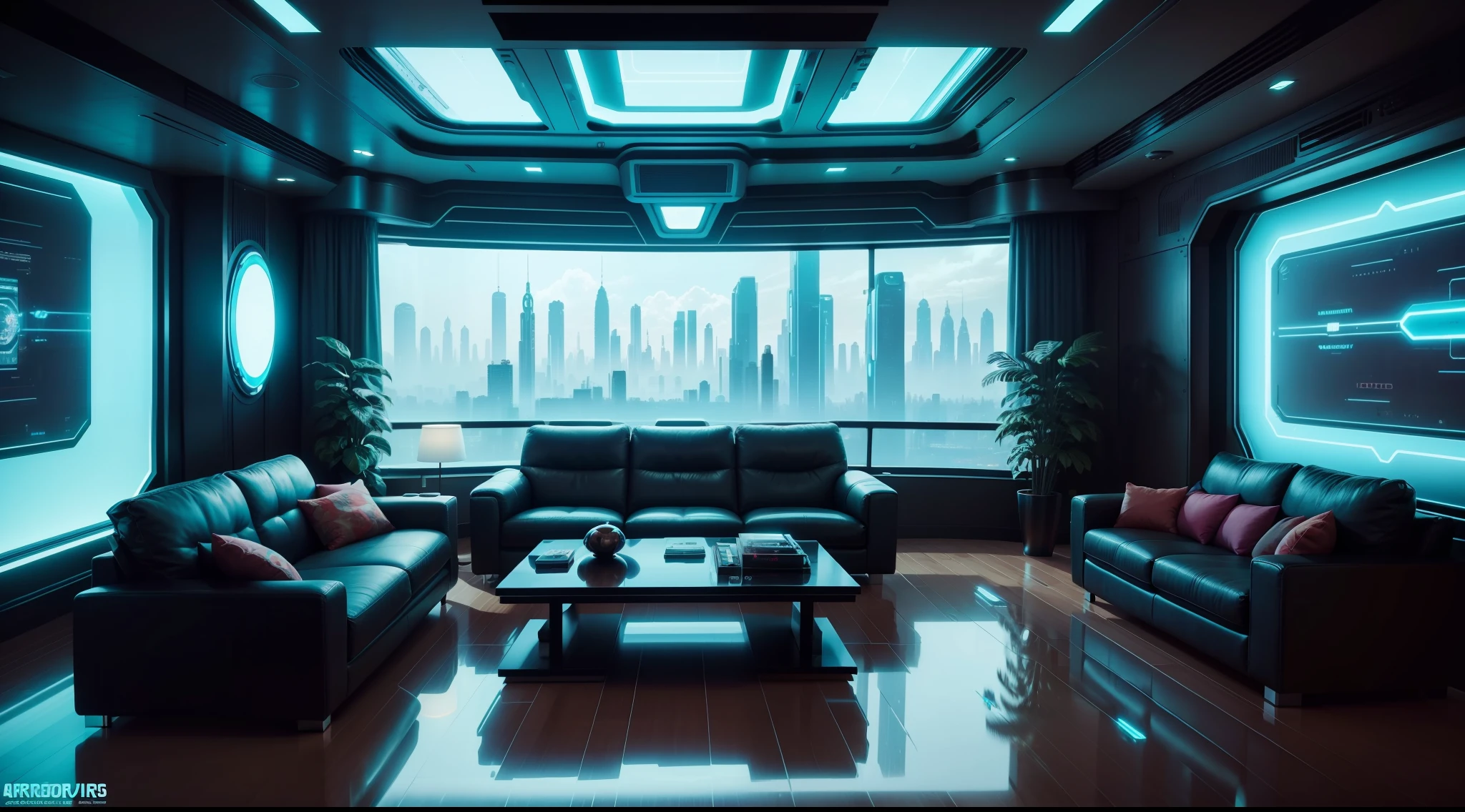 arafed living room with a large couch and a large window, futuristic looking living room, retro futuristic apartment, futuristic room, futuristic interior, futuristic room background, futuristic decor, bladerunner apartment, spaceship interior, sci - fi interior, cyberpunk apartment, sci fi engine room living room, gaming room in 2 0 4 0, scifi room, the cyberpunk apartment