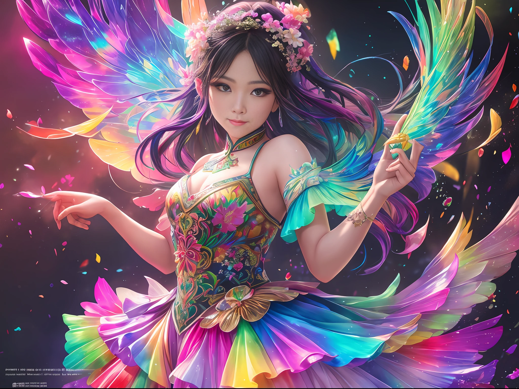 Artist Master Splash Spray Drip Smudge Rainbow Opal Prisma Sakuraoil Colors Chinese Rainbow Fairy HDR Ultra High Detail Centering Bokeh Lens Flare Fog Dusk Bloom Light Bloom Cinematic Lighting High Dynamic Range Depth live, full pose