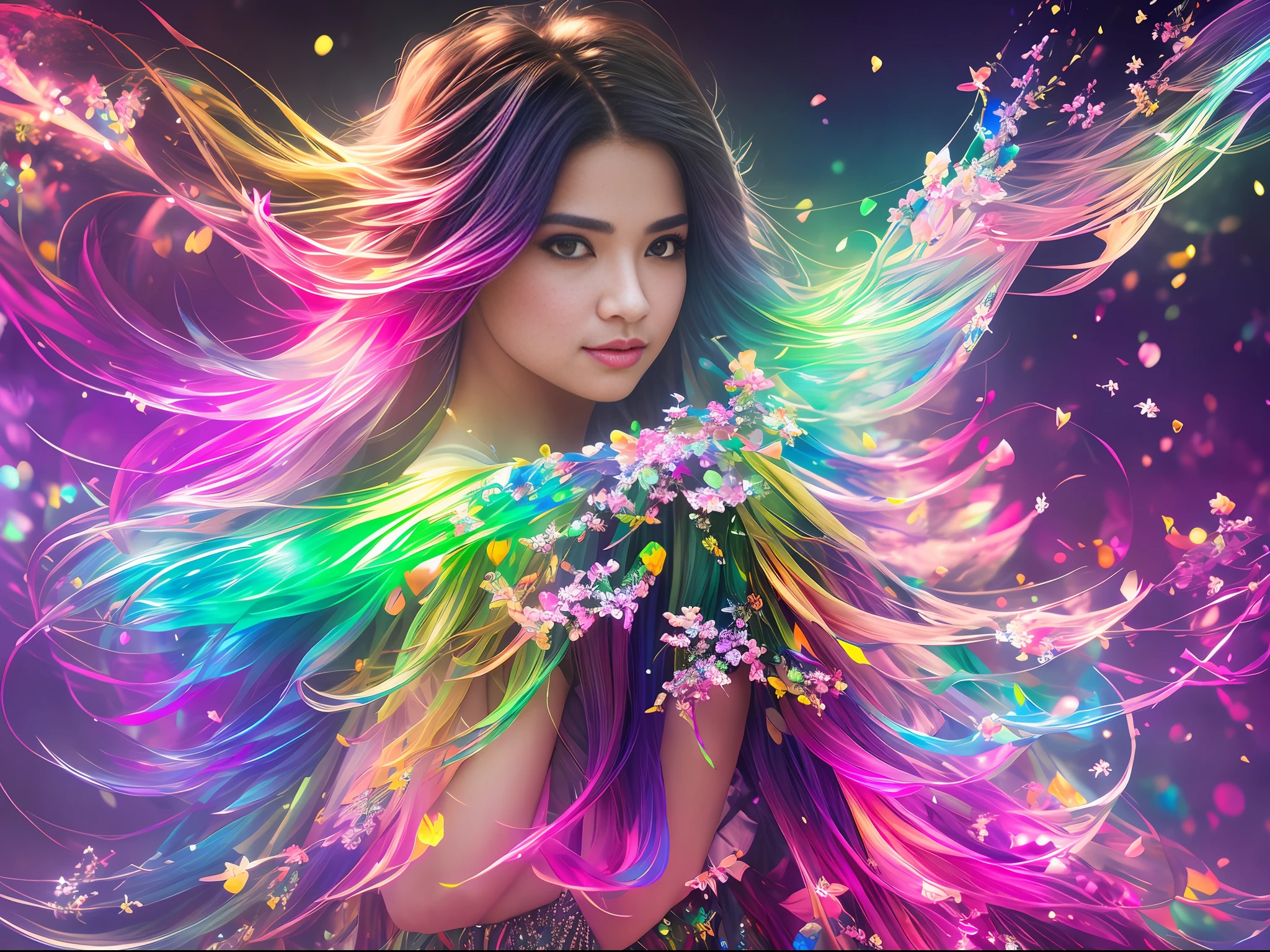 Artist Master Splash Spray Drip Smudge Rainbow Opal Prisma Sakuraoil Colors Chinese Rainbow Fairy HDR Ultra High Detail Centering Bokeh Lens Flare Fog Dusk Bloom Light Bloom Cinematic Lighting High Dynamic Range Depth live, full pose