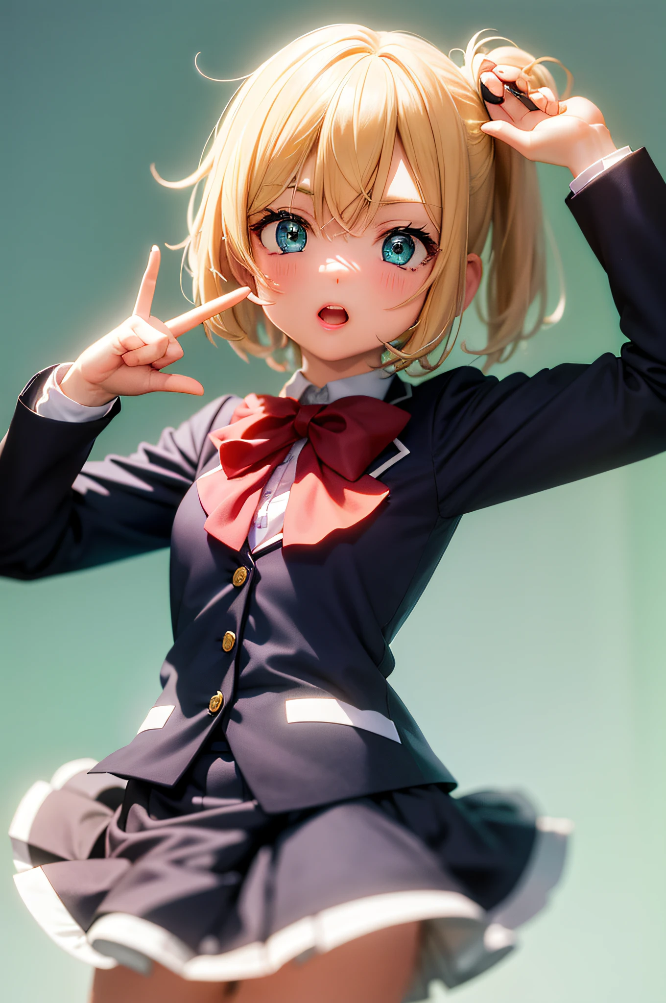 (Masterpiece, best quality: 1.2), upper body, solo, 1 girl, Rika Takanashi, cute expression, index finger together, ahog, blue eyes, school uniform, jacket