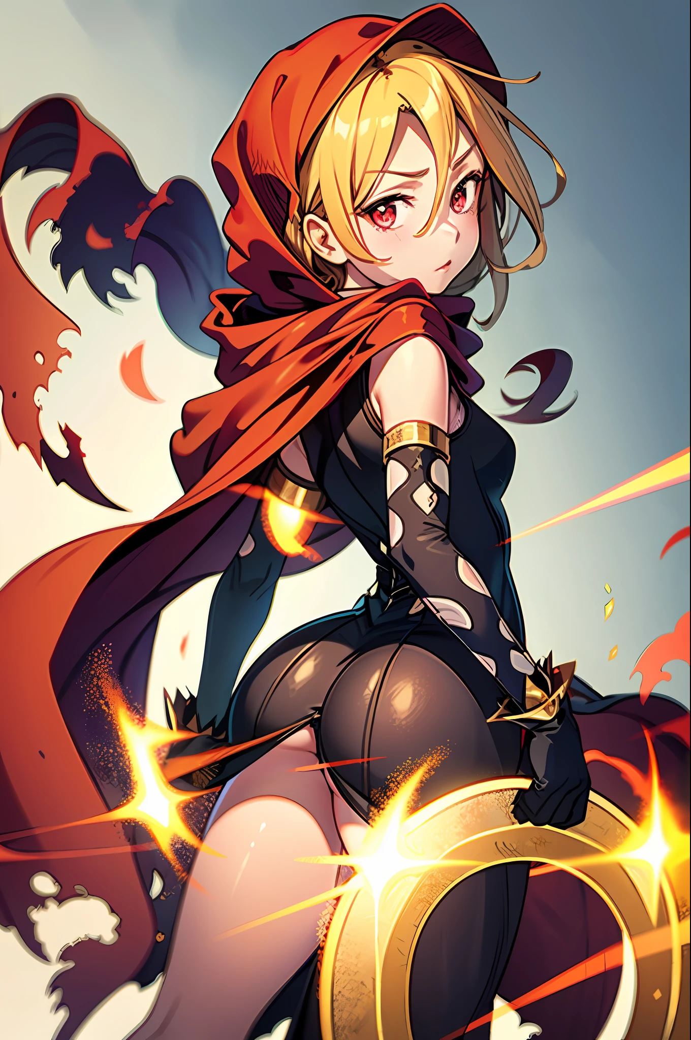 masterpiece, best quality, 1girl, , 12 ydieval, cape, wide hips, ass,