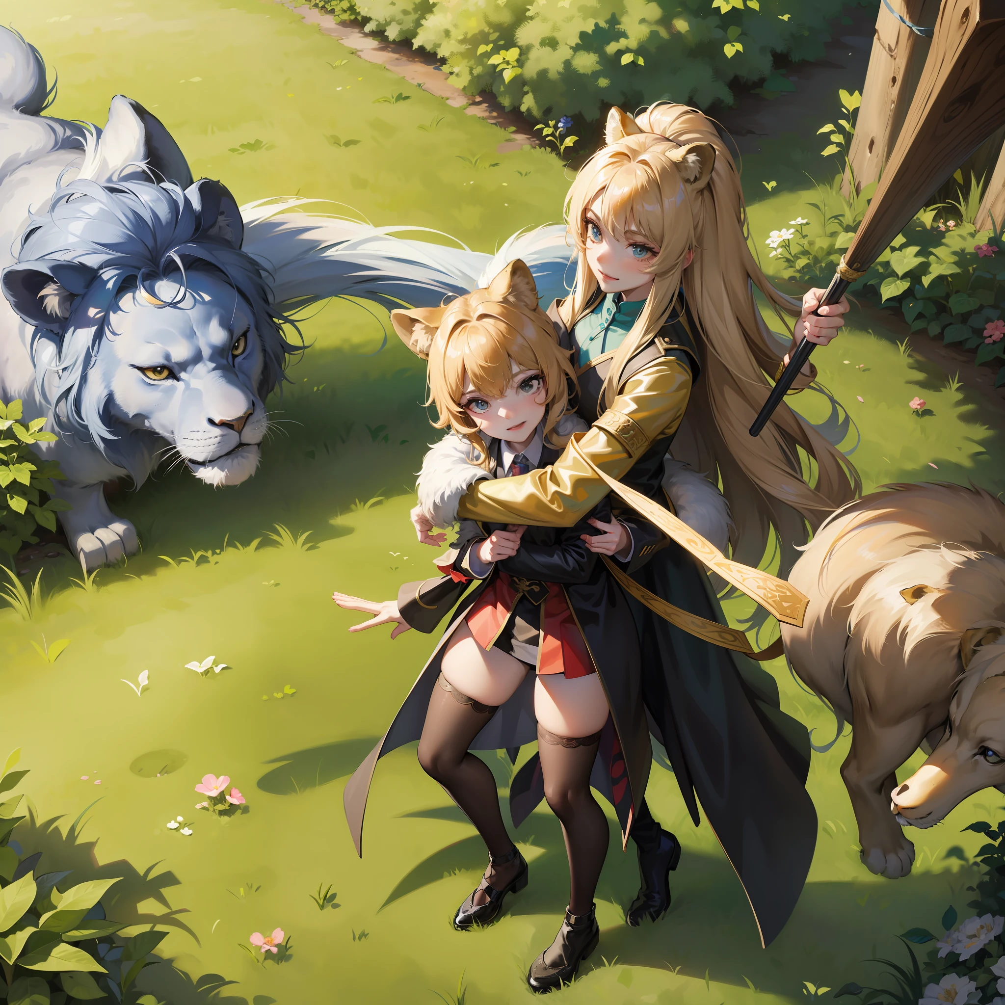 Some people dream that Kun Kun has become a beast tamer. In the background, a vast grassland, Kun Kun dressed in the uniform of a beast tamer, holding the beast tamer's signature staff, standing next to a huge lion with a smile on his face, looking at the lion. The lion also carried a young woman on its back, and the woman's face was full of surprise, and she seemed to be very intoxicated by this scene. The picture is full of mystery and magic, which makes people addicted to it.