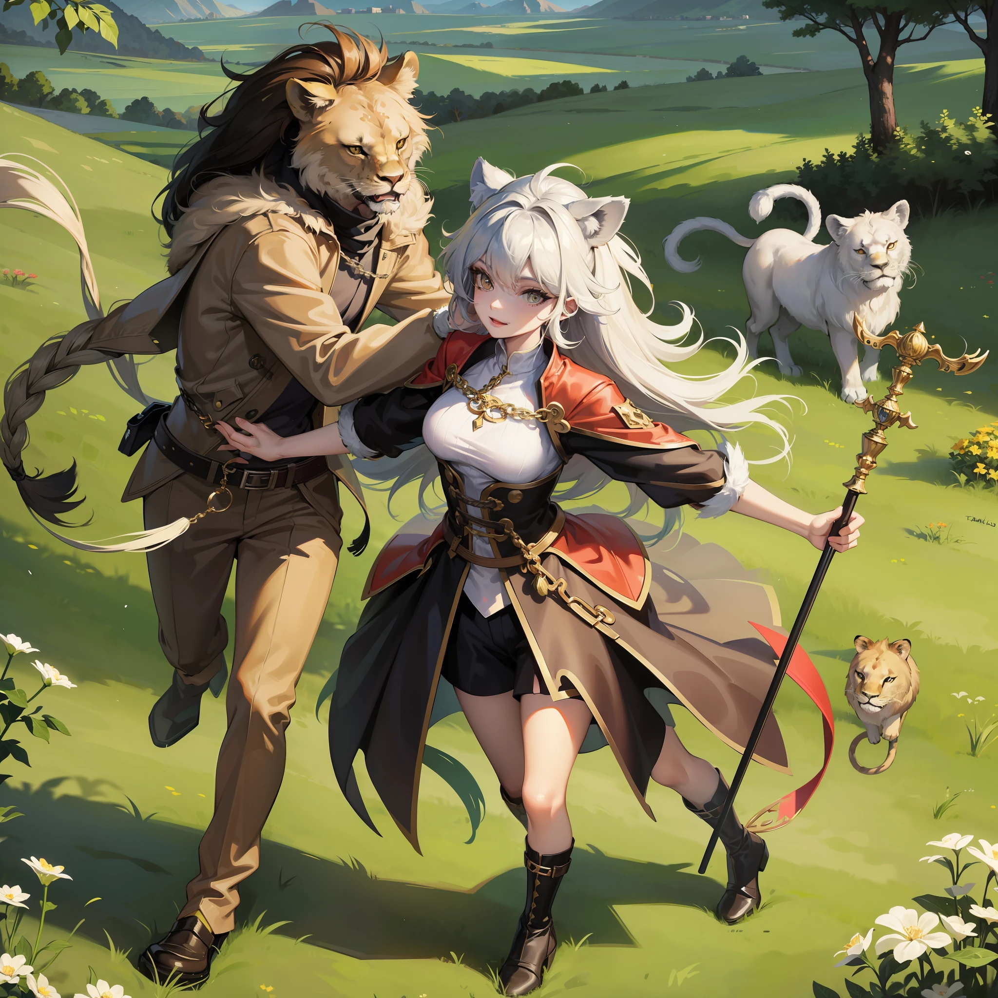 Some people dream that Kun Kun has become a beast tamer. In the background, a vast grassland, Kun Kun dressed in the uniform of a beast tamer, holding the beast tamer's signature staff, standing next to a huge lion with a smile on his face, looking at the lion. The lion also carried a young woman on its back, and the woman's face was full of surprise, and she seemed to be very intoxicated by this scene. The picture is full of mystery and magic, which makes people addicted to it.