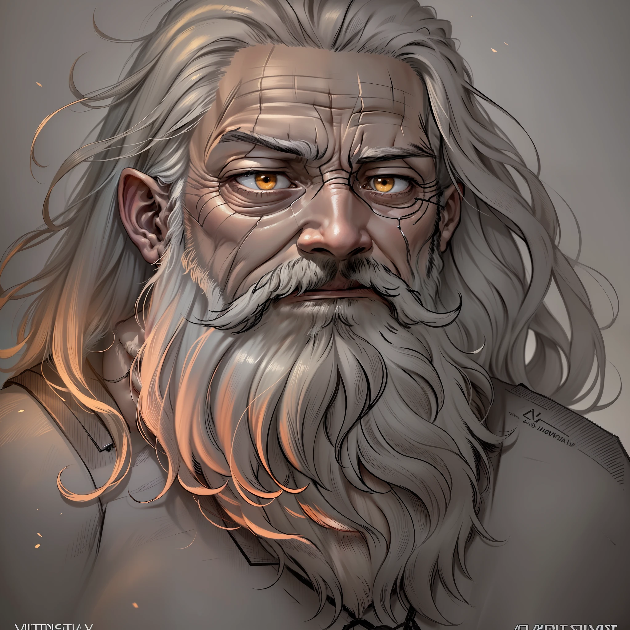 (clear, high-quality, ultra-realistic portrait),(an elderly, wise man with a rugged beard and flowing locks),(inquisitive, thoughtful expression),(dynamic angle),(vibrant, natural lighting),(subtle, realistic depth of field),(facial wrinkles, gray hair, and beard details),(embedding tag)