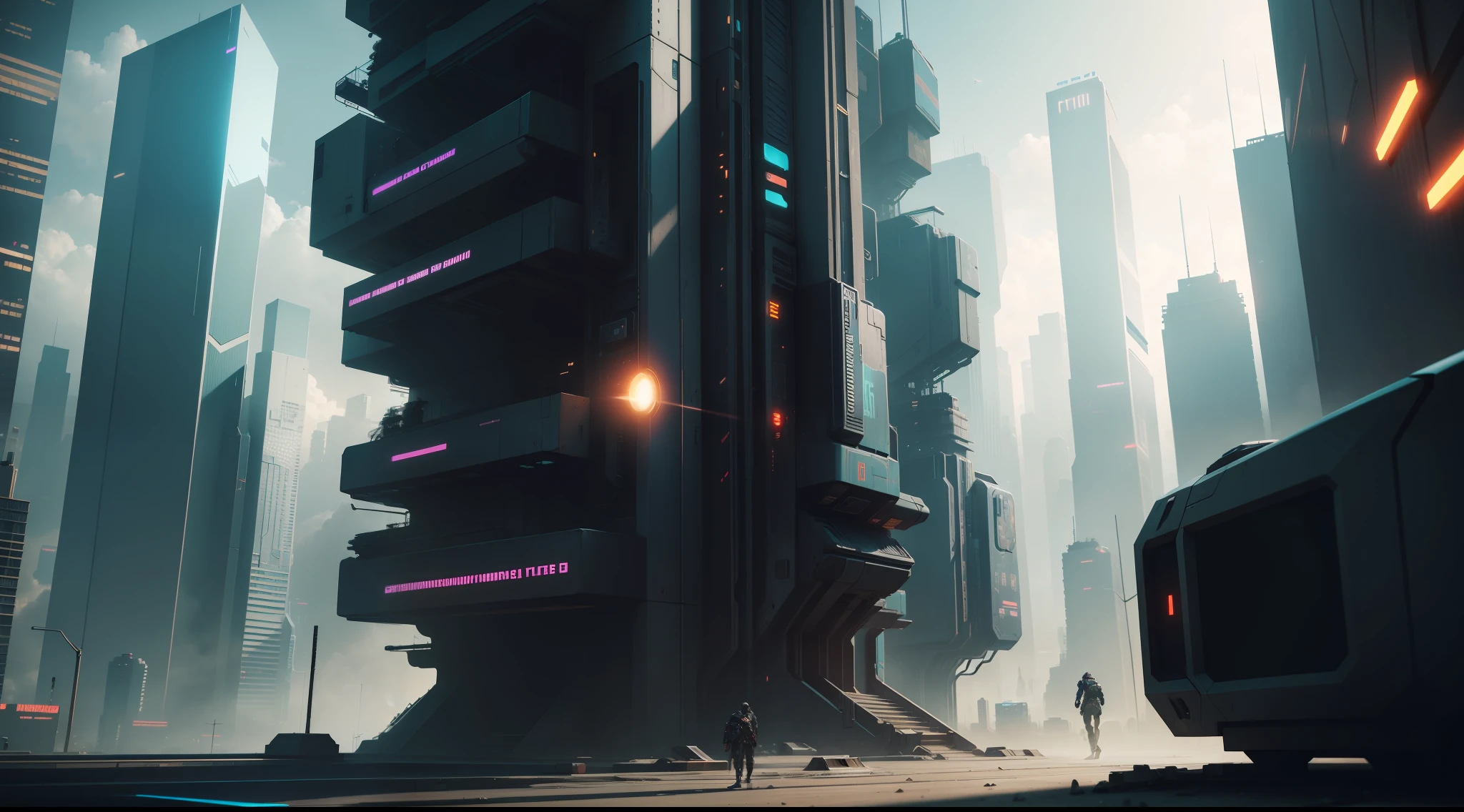 futuristic cyberpunk city, action shooting, vibrant, photorealistic, realistic, dramatic, dark, sharp focus, 8k