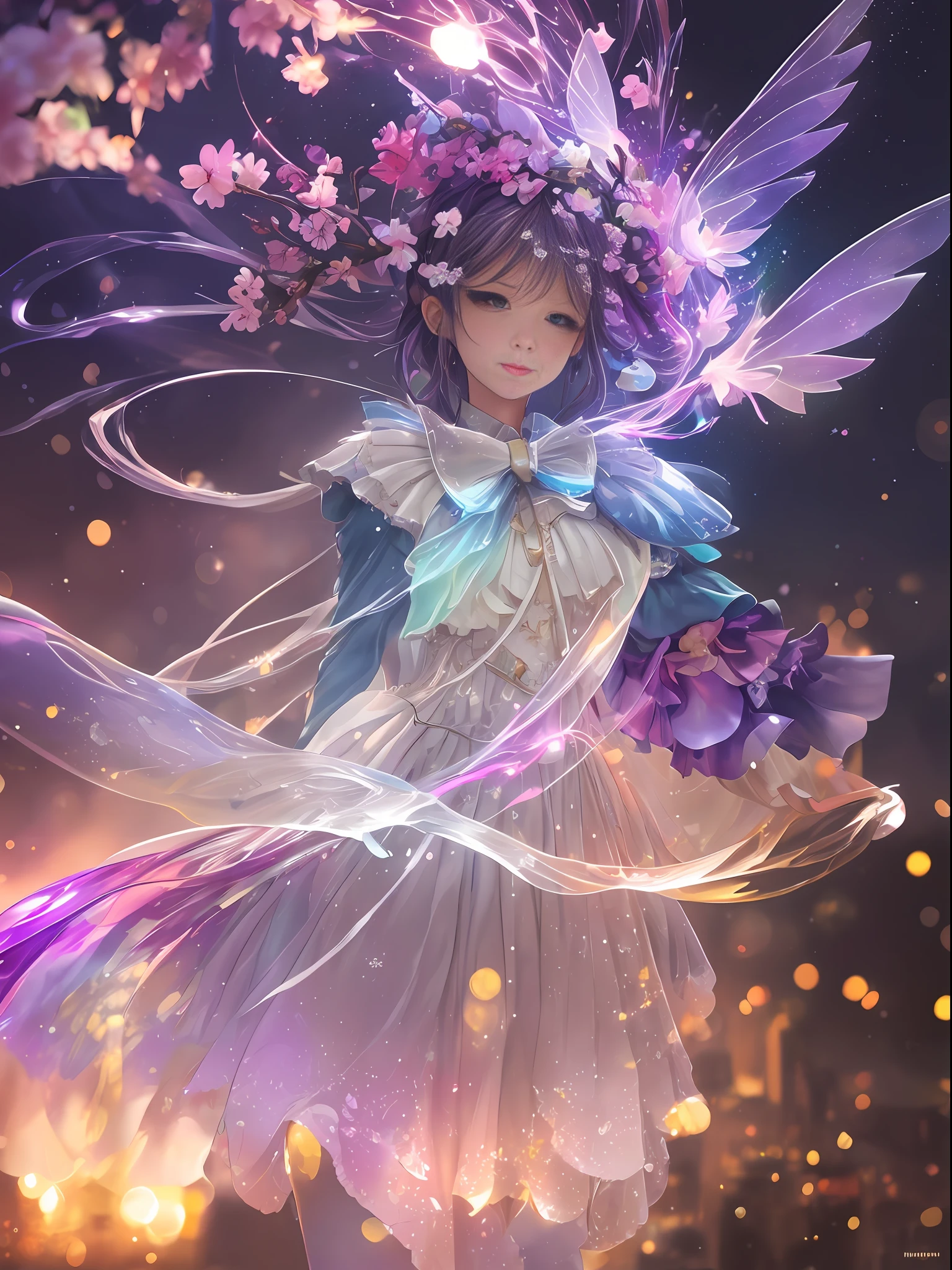 Art Masterclass Splash Spray Drip Rainbow Milky White Prisma Sakura Oil Color, Steampunk Celestial Ethereal Ghost Cute Fairy, HDR, Ultra High Detail, Center, Bokeh, Lens Vigo, Foggy Dusk, Bloom, Light Bloom, Cinematic Lighting, High Dynamic Range, Depth of Field, Full Pose