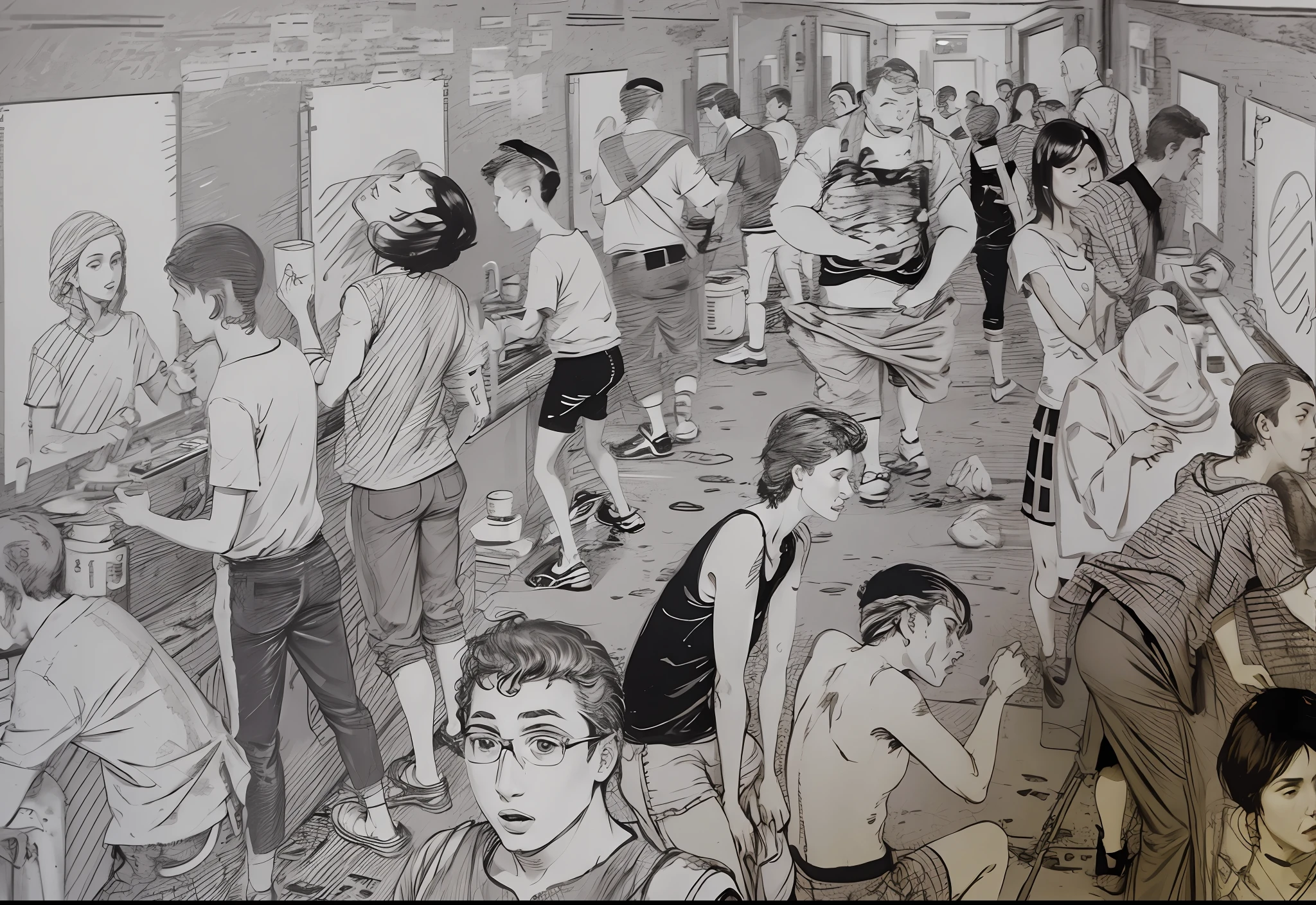 Realistic, high resolution, many people, wash