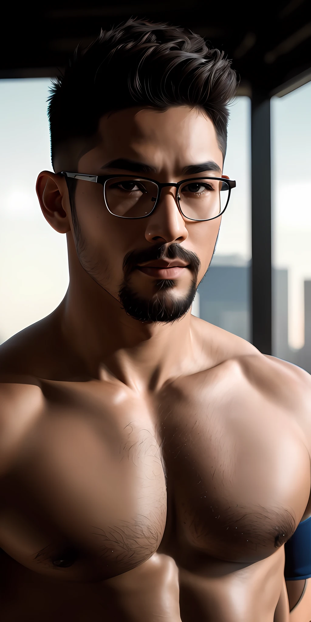 beautiful adult Indonesian college guy, hairy chest, pubic hair, wearing clear glasses, facial hair, short cut hair, in tight compression shirt, outside on basketball field, ((slim, muscular)), photorealistic, photo, masterpiece, realistic, realism, photorealism, high contrast, photorealistic digital art trending on Artstation 8k HD high definition detailed realistic, detailed, skin texture, hyper detailed, realistic skin texture, armature, best quality, ultra high res, (photorealistic:1.4),, high resolution, detailed, raw photo, sharp re, by lee jeffries nikon d850 film stock photograph 4 kodak portra 400 camera f1.6 lens rich colors hyper realistic lifelike texture dramatic lighting unrealengine trending on artstation cinestill 800,