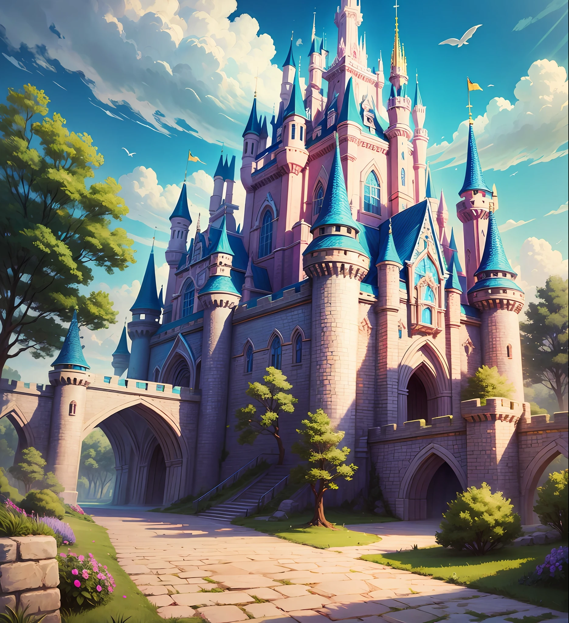 Create a castle, beautiful with bright colors, style of Disney movies --auto --s2