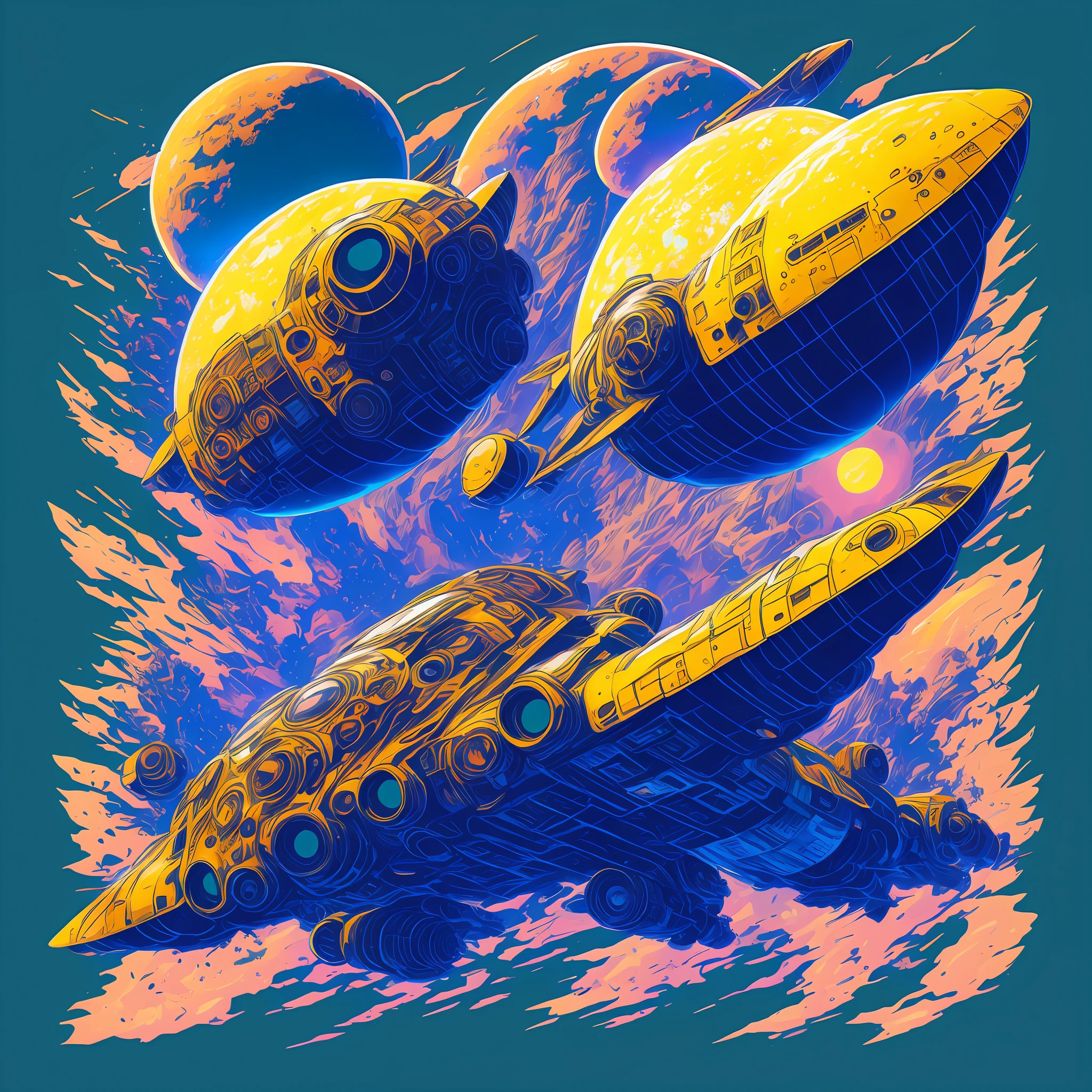 risograph of a spaceship, concept art, artstation, cgsociety, dramatic lighting, intricate, highly detailed, art by artgerm and greg rutkowski and alphonse mucha
as a t-shirt logo in the style of art