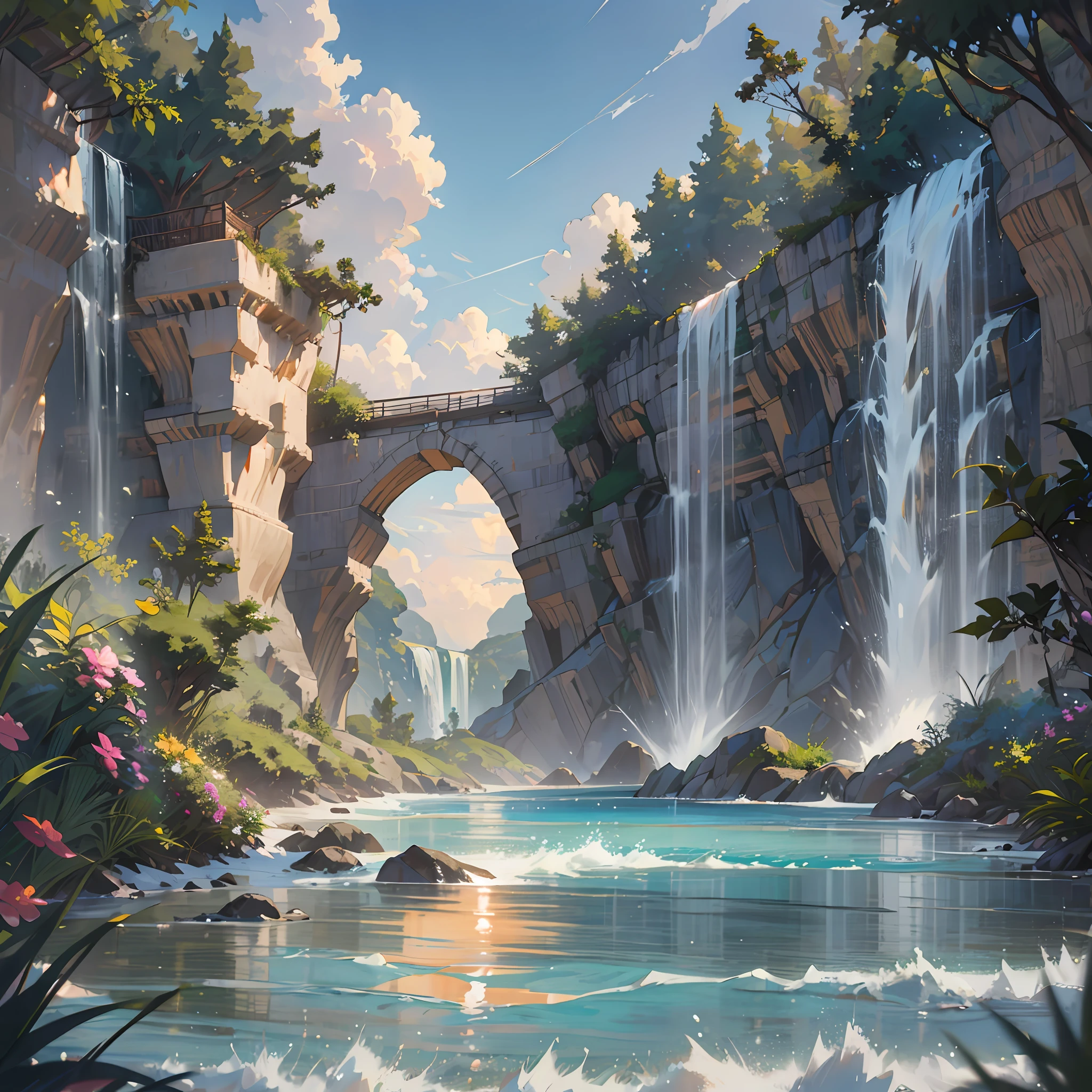 summer waterfall beach evening landscape