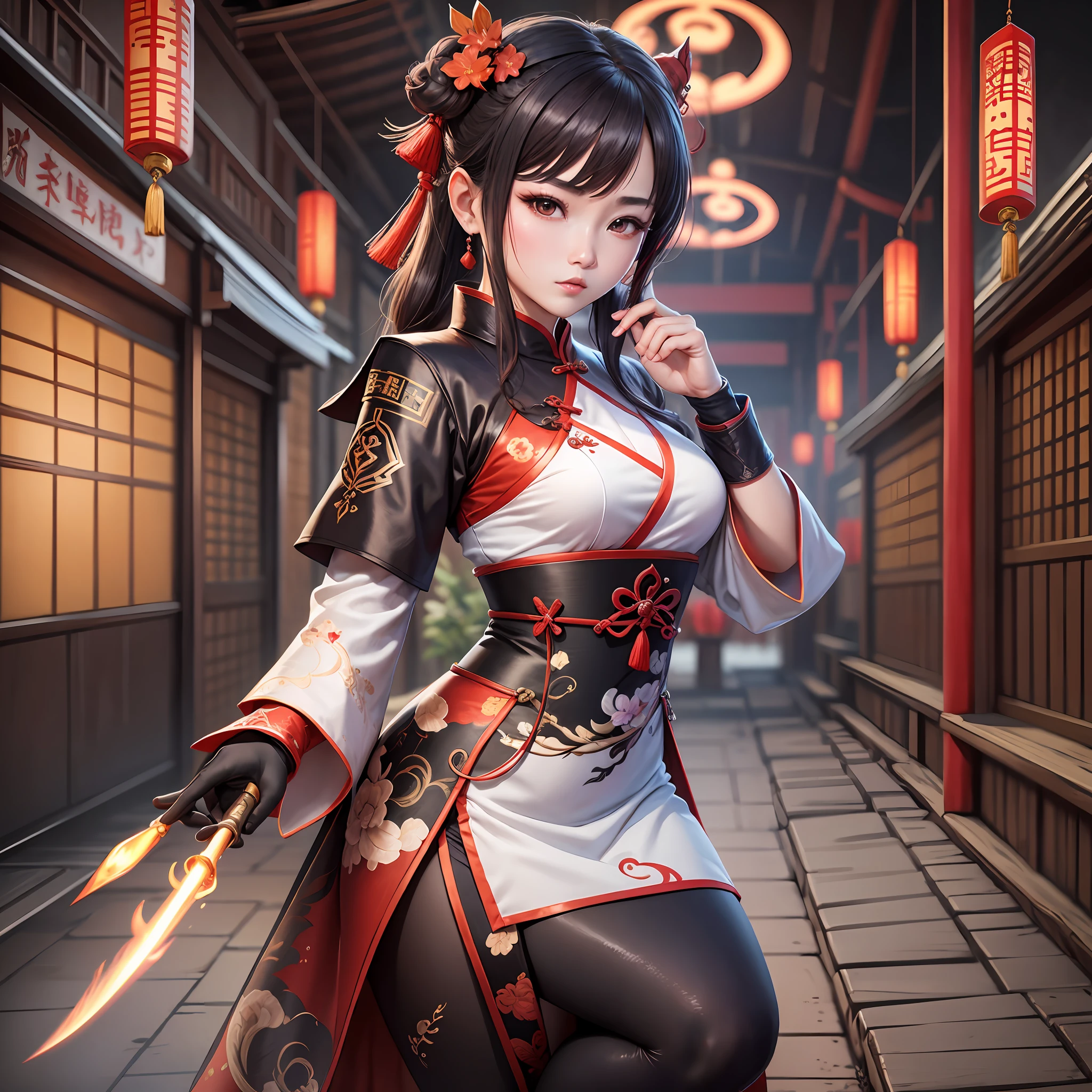hu tao, genshin impact, chinese, liyue, teyvat, game, spear, baculo de homa, pyro vision, detailed clothing, masterpiece