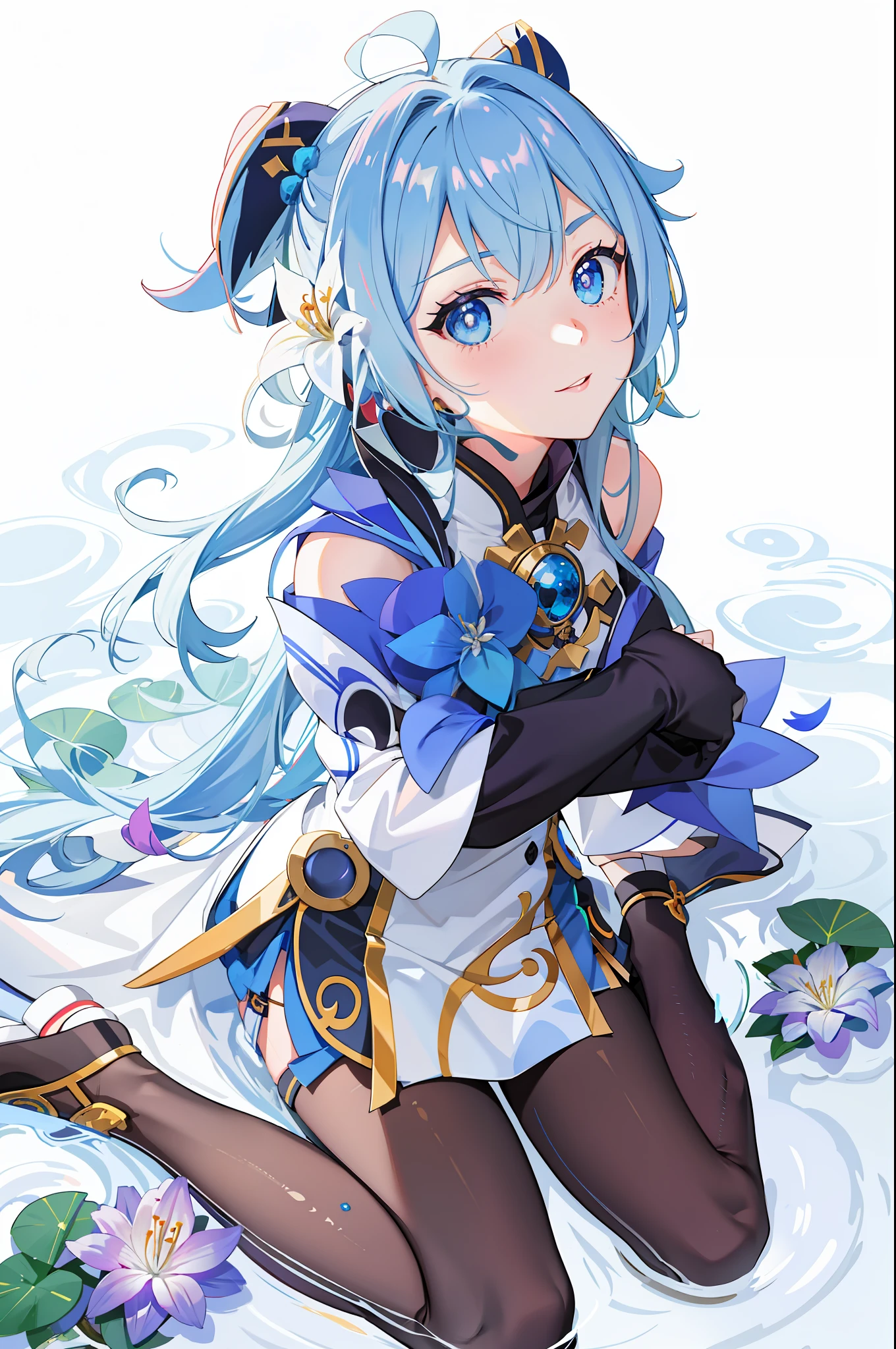 anime girl with blue hair and blue eyes sitting on a lily, genshin, keqing from genshin impact, ayaka genshin impact, aqua from konosuba, zerochan art, genshin impact character, by Shitao, zhongli from genshin impact, anime goddess, ayaka game genshin impact, anime moe artstyle