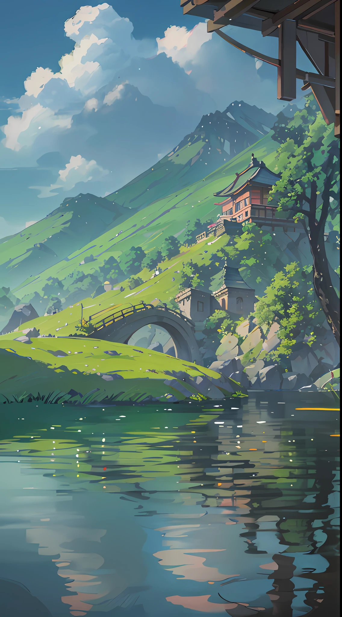 Chinese Antiquity, Spring, Jungle, Lake, Reflection, Trees, Meadows, Rocks, Dragon Boats, Hot Springs, Water Vapor, (Illustration: 1.0), Epic Composition, Realistic Lighting, HD Details, Masterpiece, Best Quality, (Very Detailed CG Unified 8k Wallpaper) --v 6