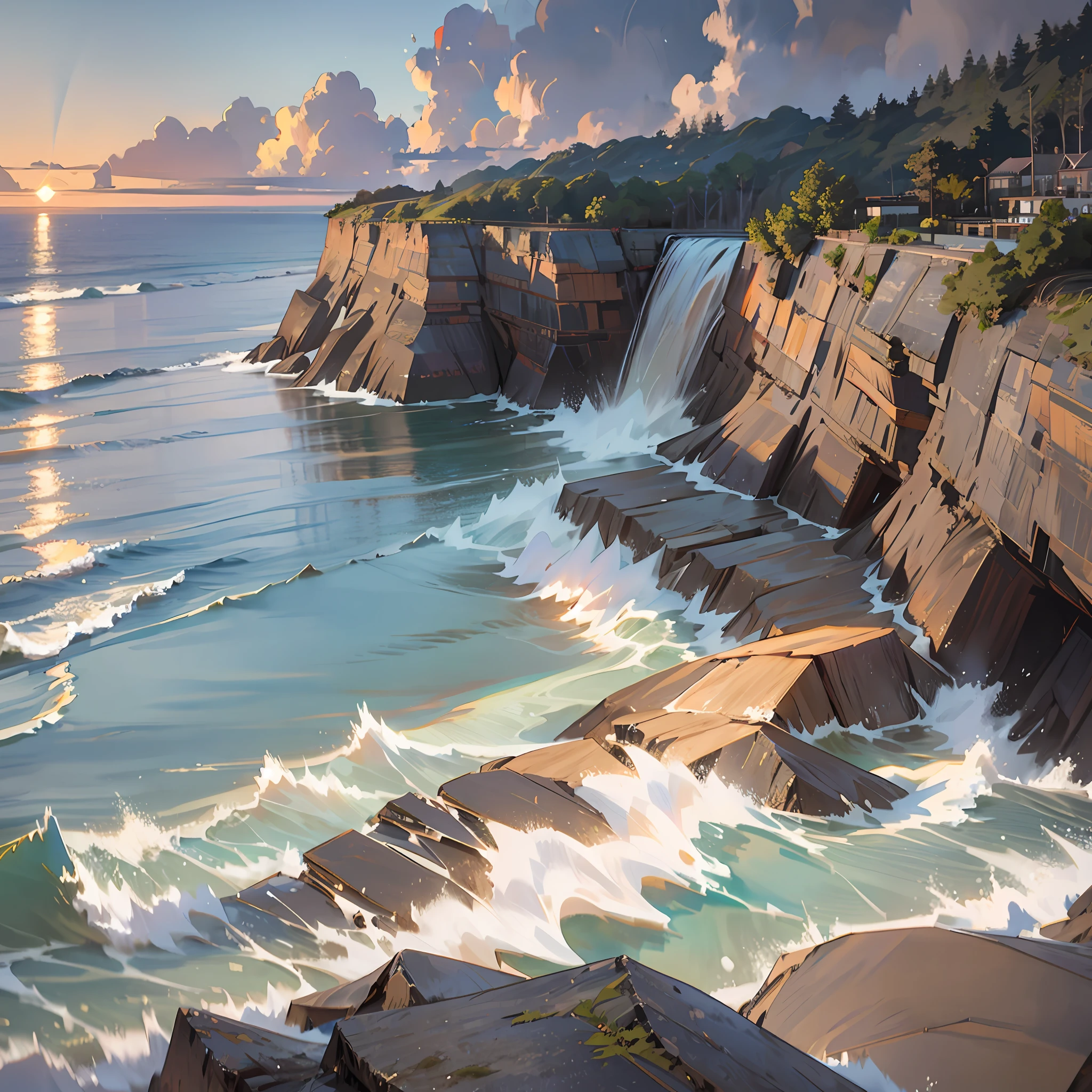 summer waterfall beach evening landscape
