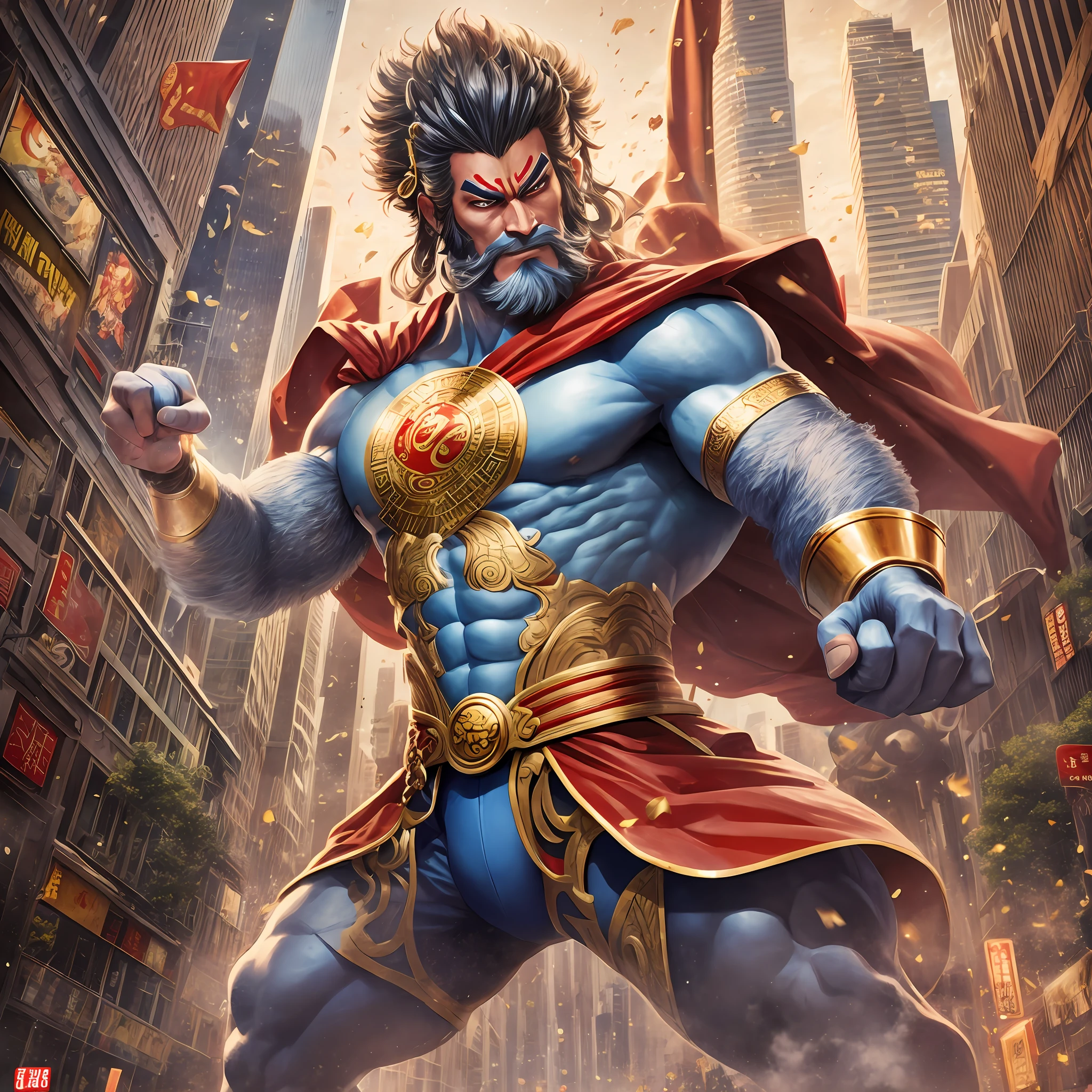 Chinese monkey king and superman fight on city street --auto --s2