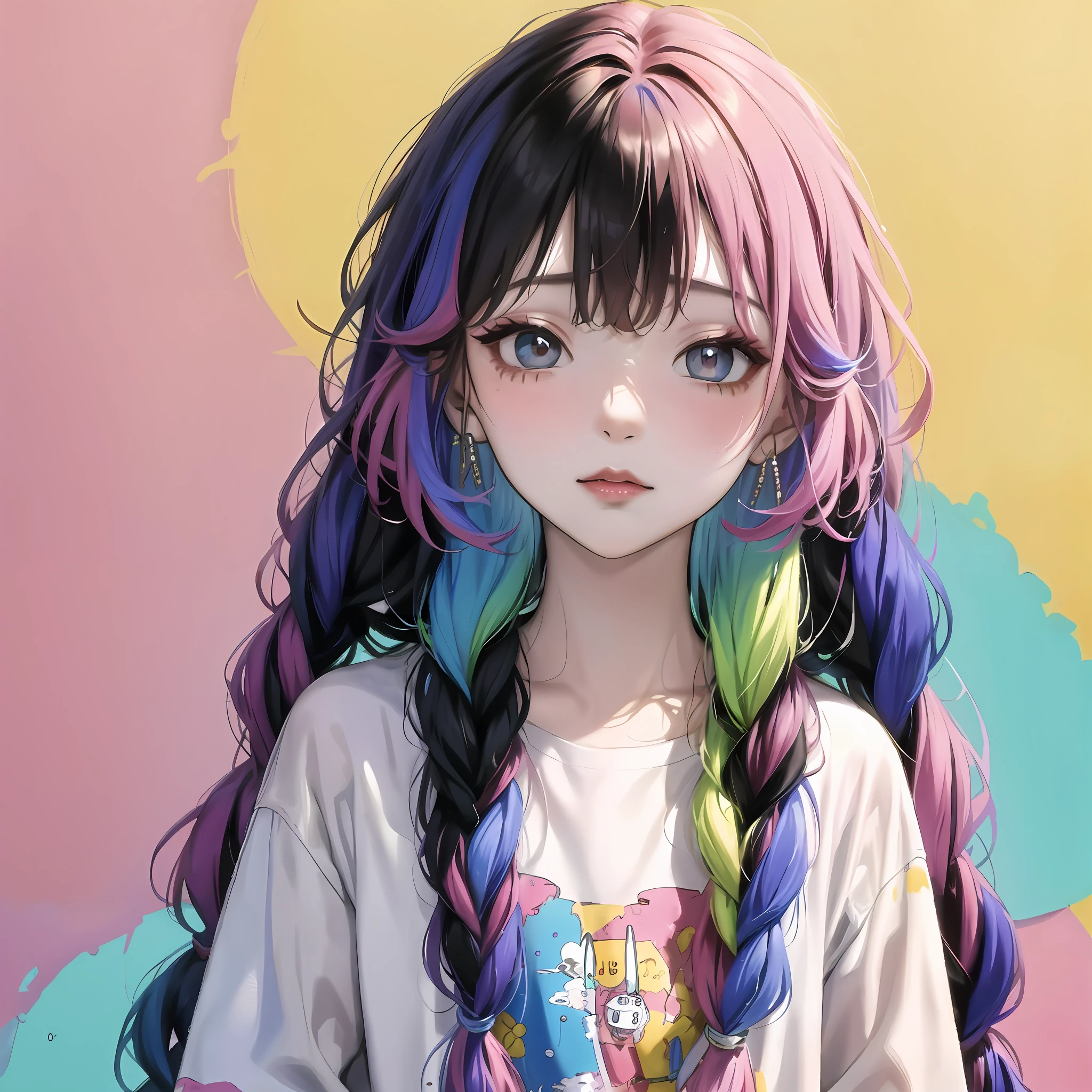 anime girl with long hair and colorful hair standing in front of a colorful wall, anime style 4 k, anime style. 8k, beautiful anime portrait, anime art wallpaper 4 k, anime art wallpaper 4k, cute anime girl, kawaii realistic portrait, anime art wallpaper 8 k, portrait anime girl, beautiful anime girl, cute anime girl portrait, portrait of cute anime girl