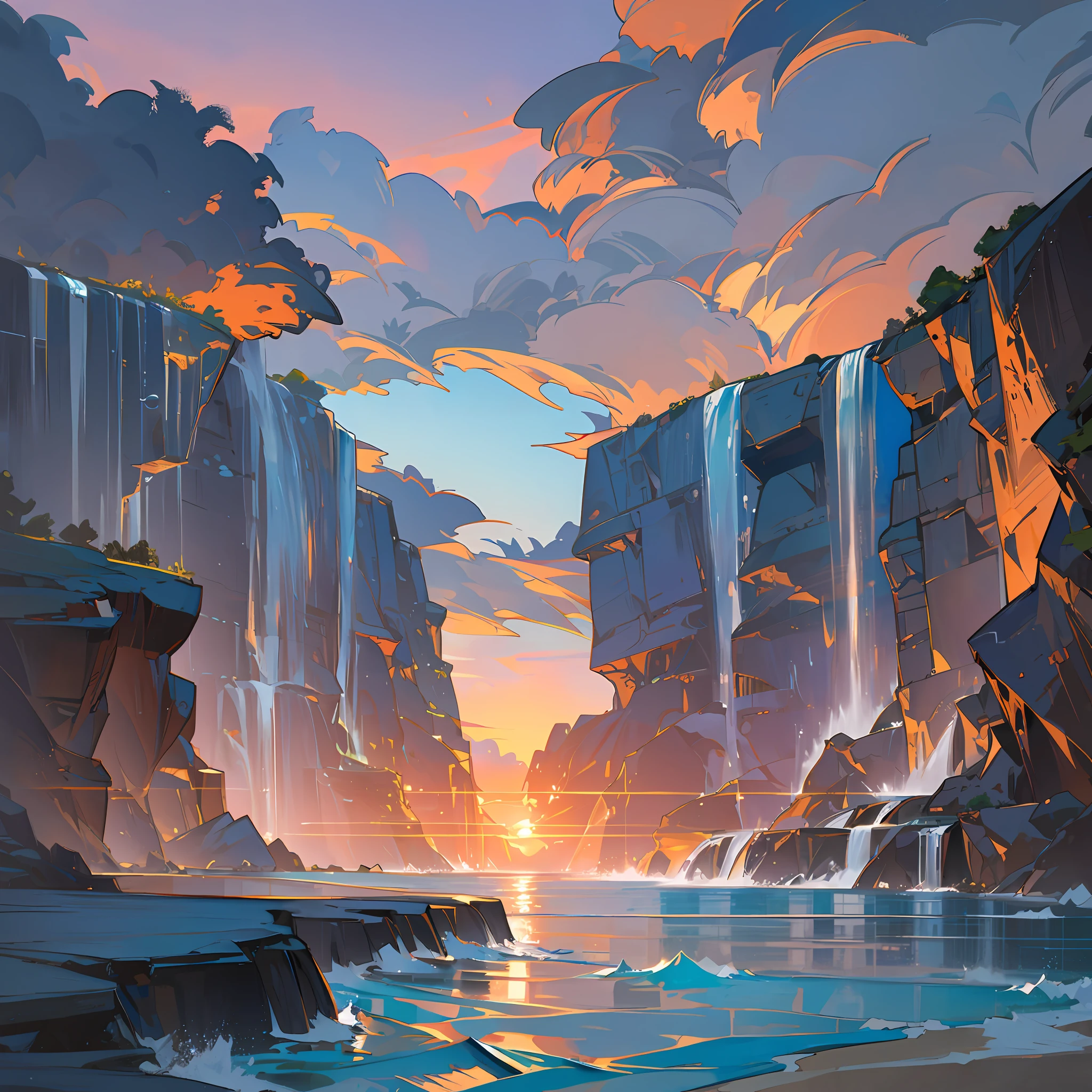 summer waterfall beach evening landscape
