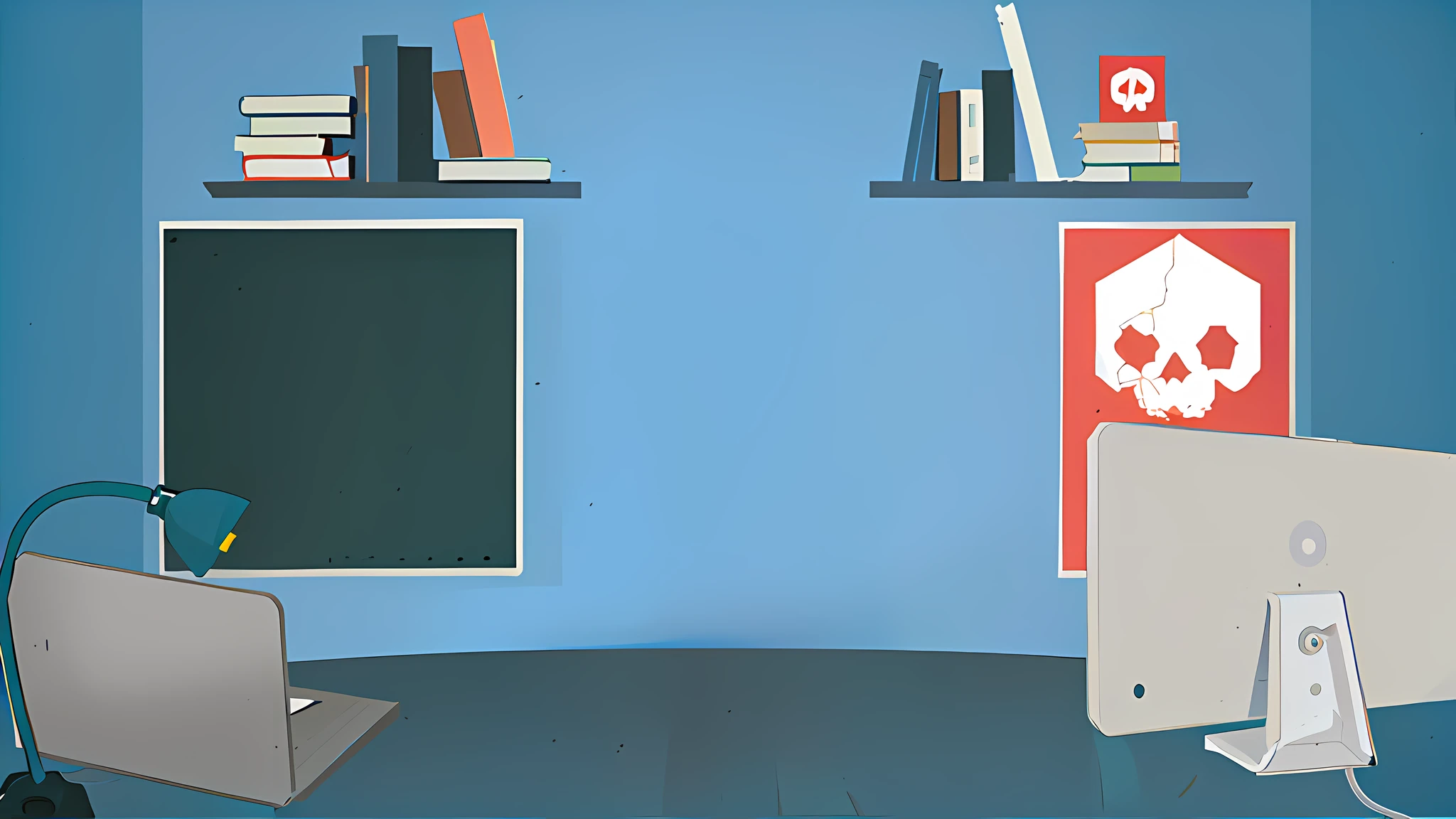 there is a computer monitor sitting on a desk in front of a monitor, classroom background, random background scene, highschool background, library background, personal room background, detailed school background, office background, basic background, lab background, flat illustration, inspired by Emiliano Ponzi, flat background, 2d illustration, 2 d illustration, school classroom, animation style render