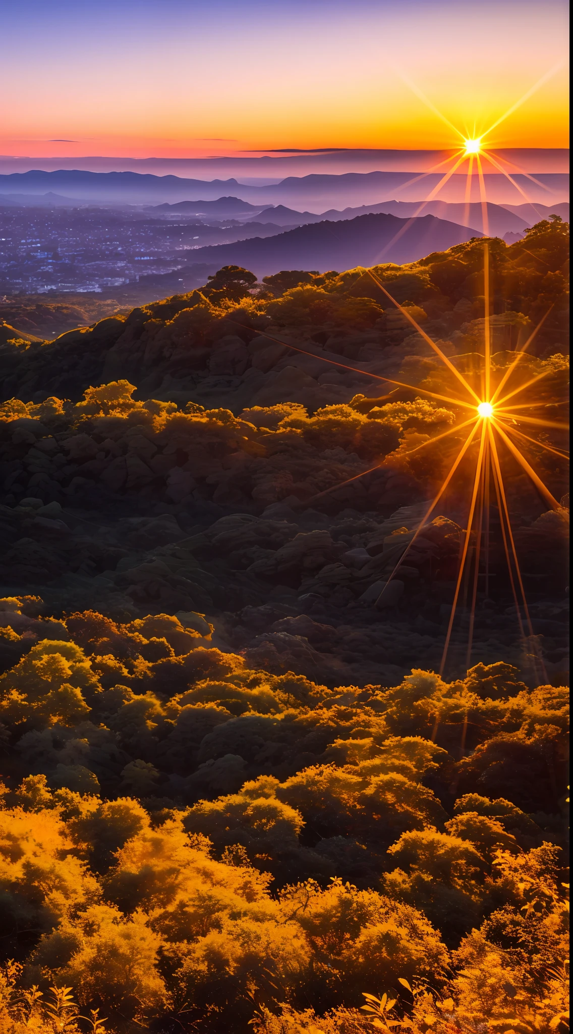 Sunset, evening glow, distant view, realistic, rich colors, gorgeous and colorful, wide-angle lens, shooting in the evening, positive film, naturalistic style, high-definition filming.