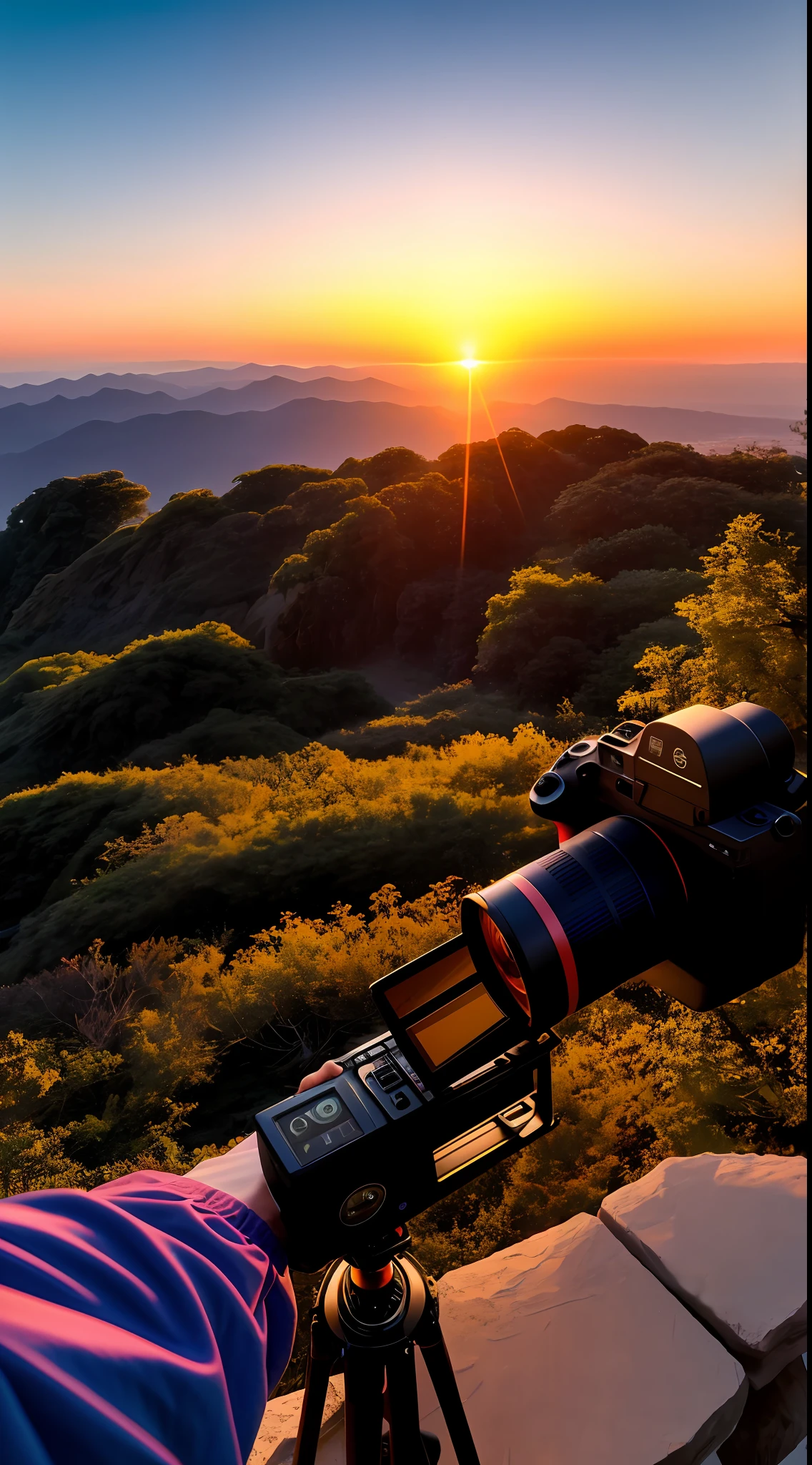 Sunset, evening glow, distant view, realistic, rich colors, gorgeous and colorful, wide-angle lens, shooting in the evening, positive film, naturalistic style, high-definition filming.