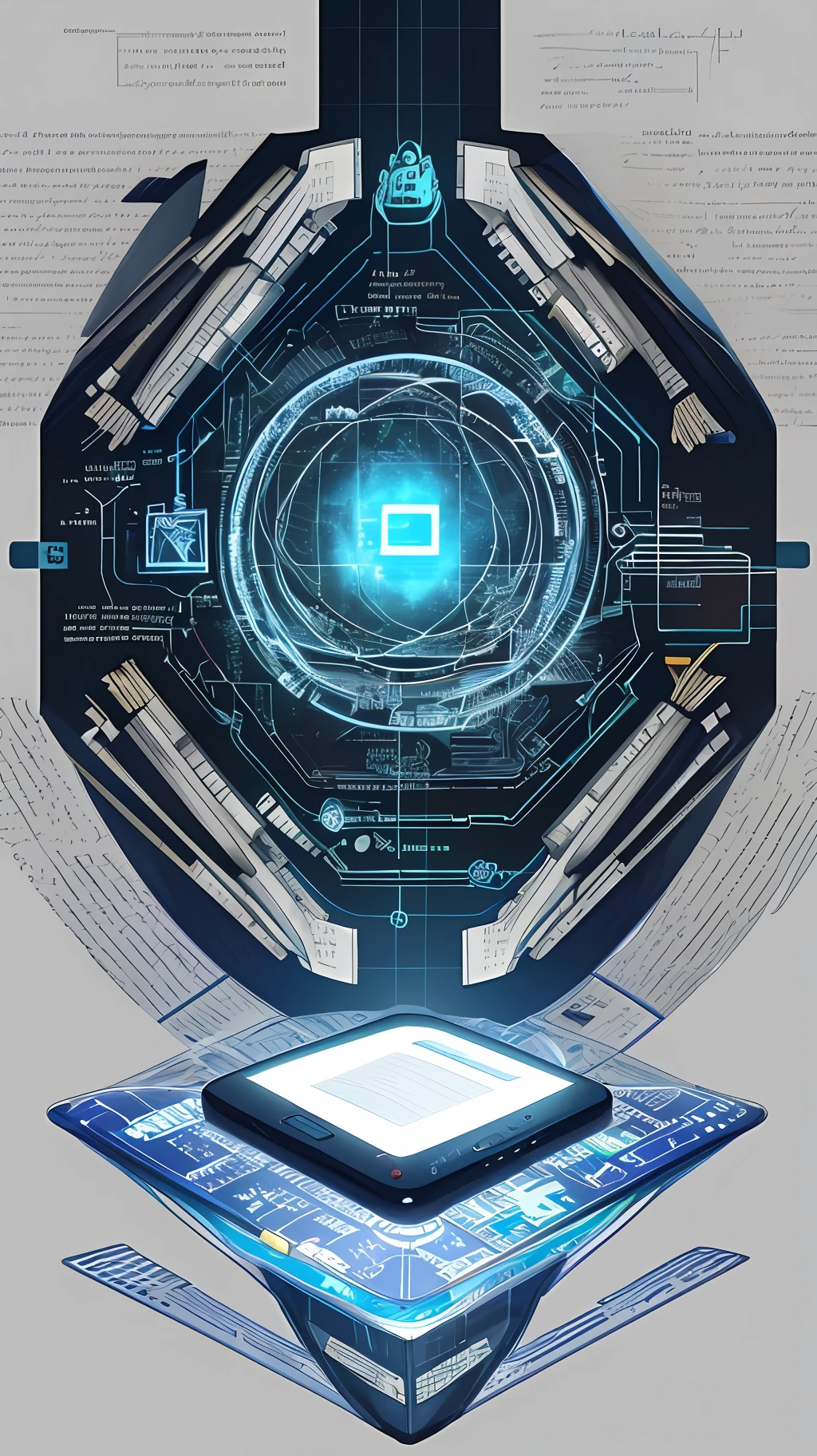 In this thematic illustration, we delve into the world of literature and technology, where words come to life and intertwine with the power of digital innovation.

At the center of the composition, an open book reveals pages filled with symbols and programming codes. Letters and numbers flow through the pages, forming a visual connection between written language and the language of technology. This fusion represents the ability of literature to adapt and evolve with technological advancement.

Around the book, abstract forms emerge that refer to electronic devices such as smartphones, tablets and laptops. They are represented by geometric lines and digital icons, symbolizing the ubiquitous presence of technology in our lives. These devices are interconnected by bright lines, illustrating the connectivity and interaction that the technology provides.

In the background of the illustration, letters of the alphabet and literary elements merge with binary codes and electronic circuits. This union symbolizes the synergy between writing and technology, showing how these two forms of expression complement and influence each other.

This thematic illustration celebrates the fusion of literature and technology, highlighting how these fields of interest can come together to create new possibilities and enriching experiences. She invites us to explore the intersection between the written word and digital innovation, arousing curiosity and the desire to immerse ourselves in this symphony of creativity and knowledge.