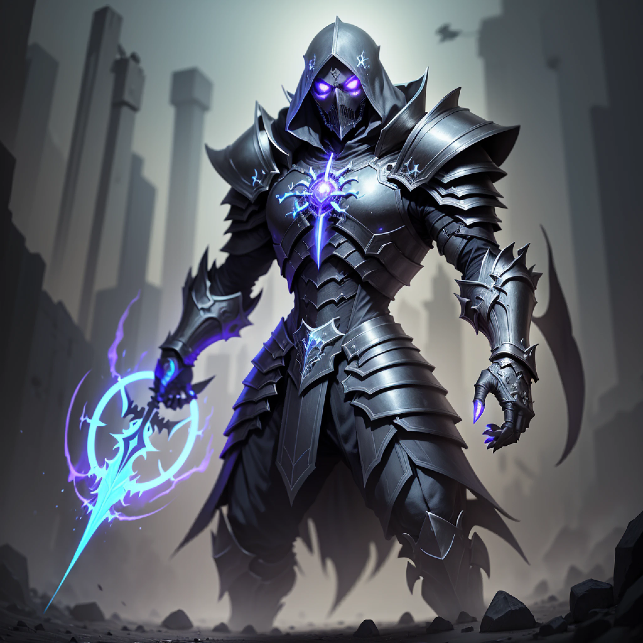 armored necromancer with black aura coating his armor --auto --s2