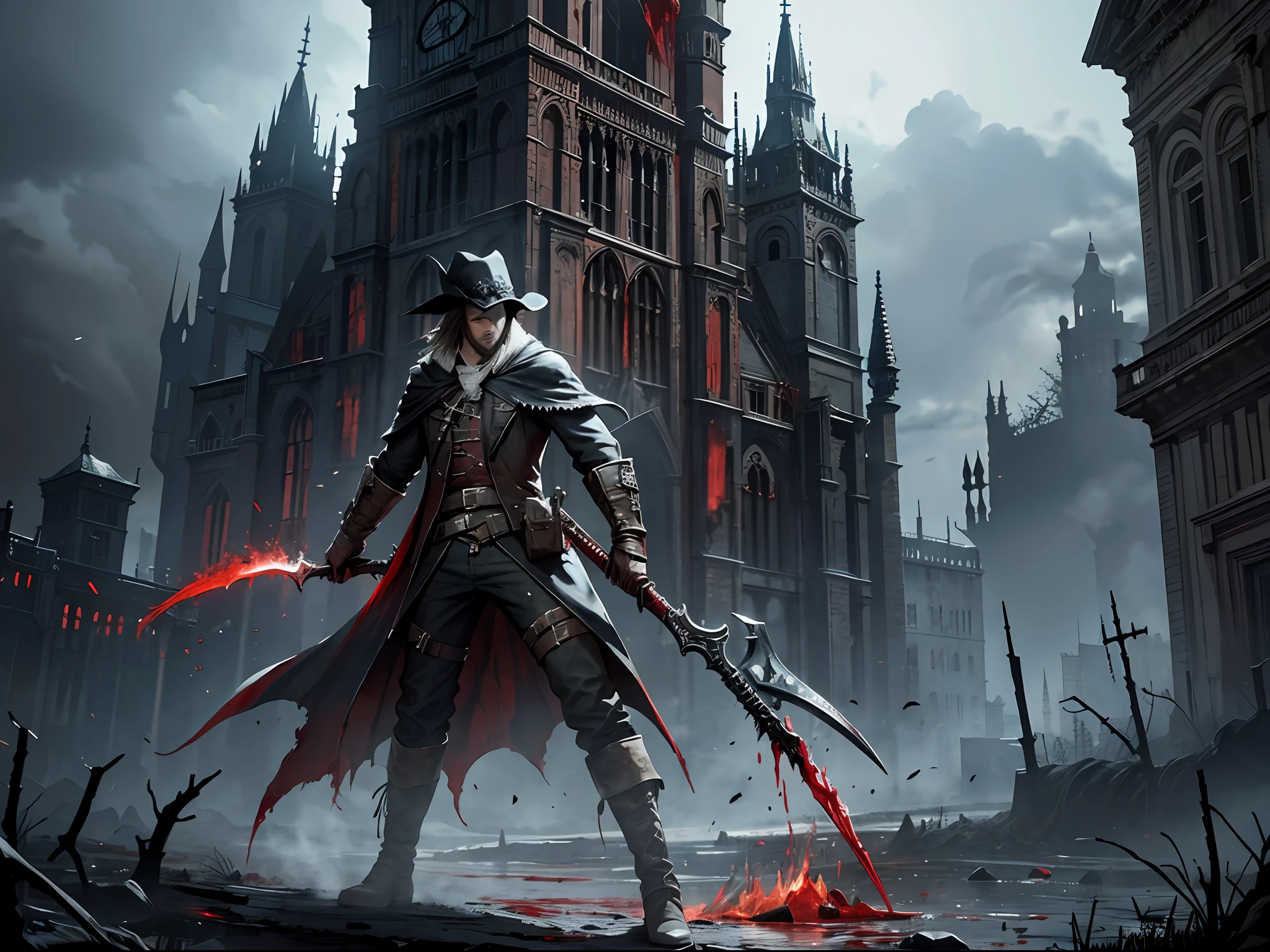 8k raw. Bloodborne hunter, fighting various dark enemies, a lot of blood, dark Victorian background, a lot of blood come out of the enemies! --auto --s2