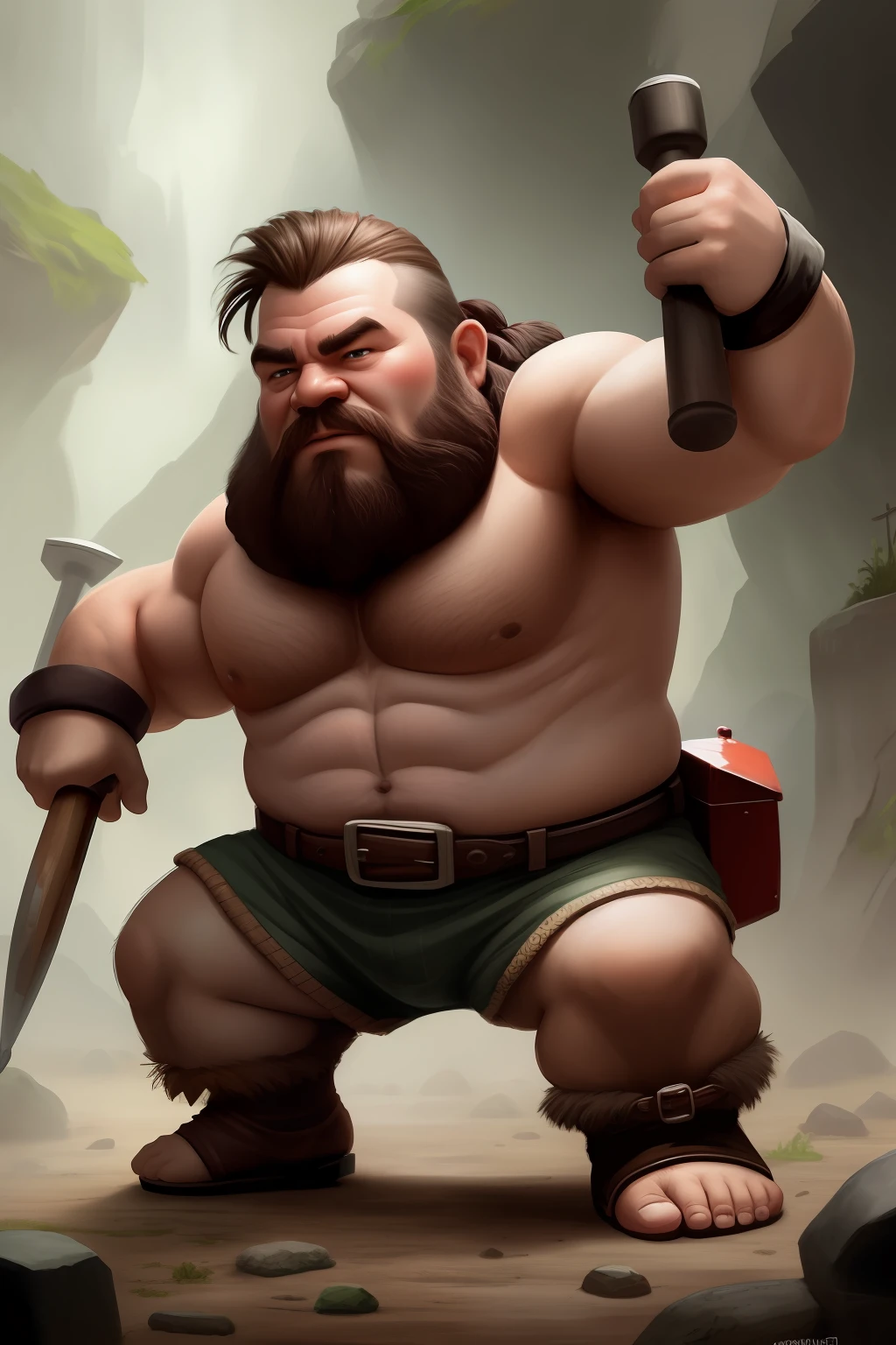dwarf attacking with a hammer