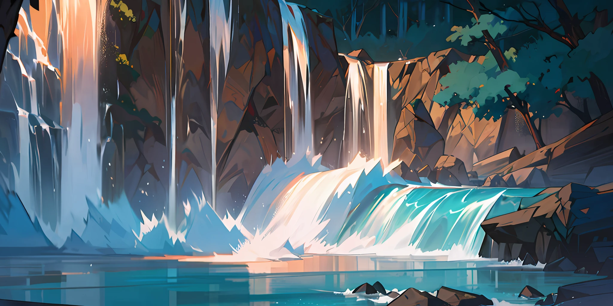 summer waterfall beach evening landscape
