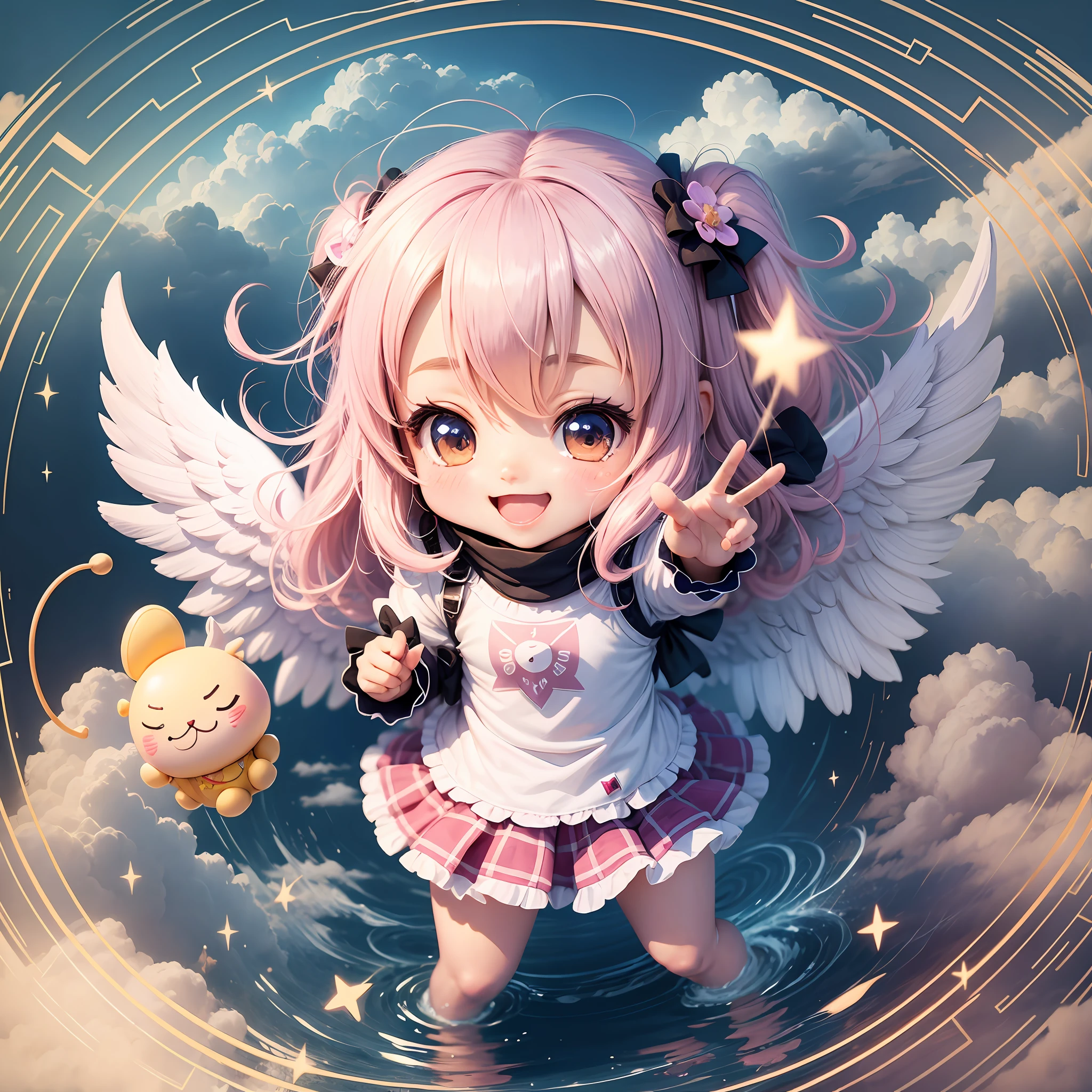chibi angel club, cheerful, smile, play, light, clouds --auto --s2