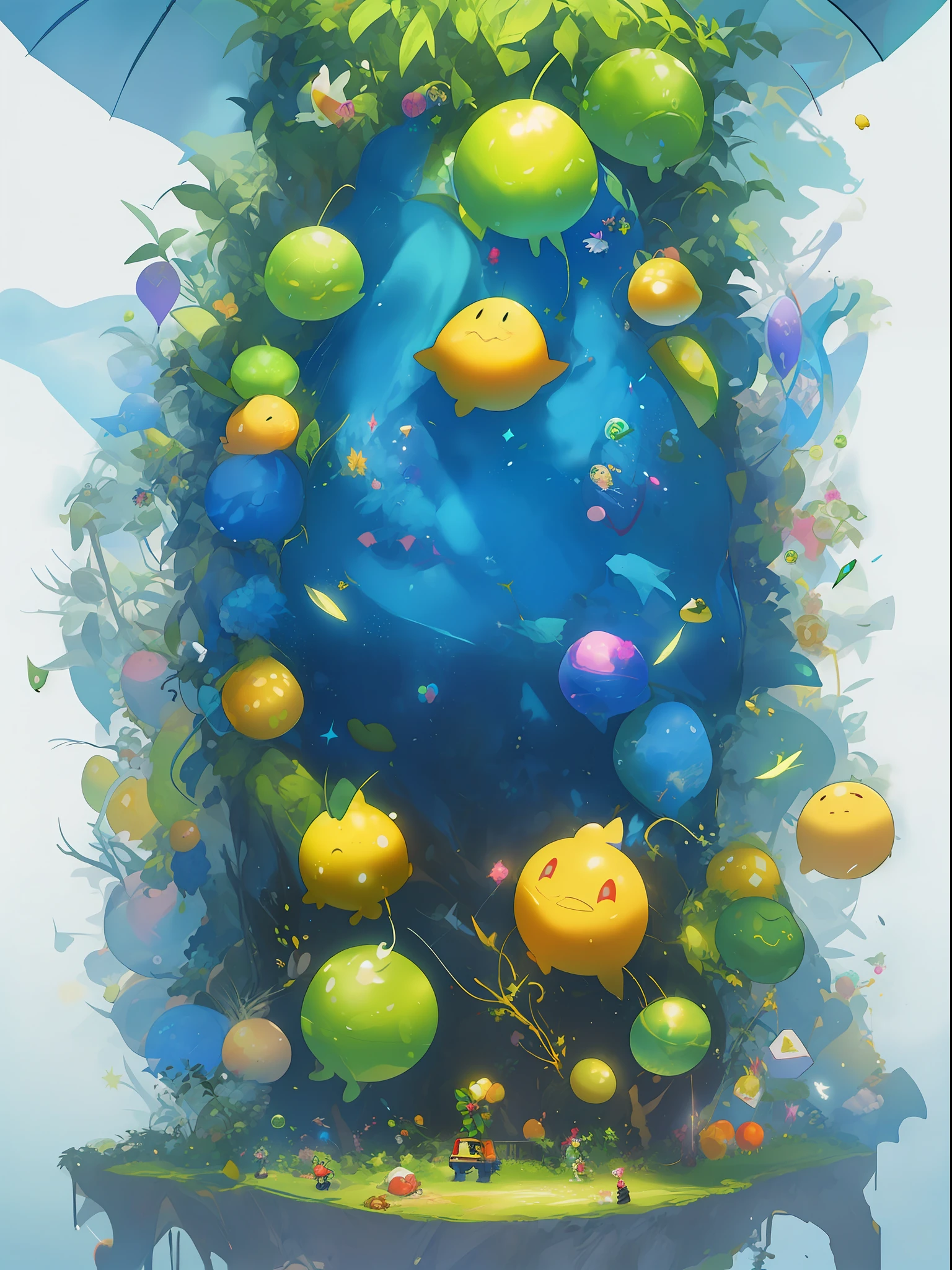 A gigantic yellow fruit, a world tree, Funassyi, Ranranruu, Chic, a butler who can't stop clicking his tongue, 77777, hitting the jackpot, a dancing prop, a fruit enveloped in a yellow translucent outline, the world tree of Kowloon, towering over 200 meters and reaching the dome's ceiling, the worm virus, gigantic tree roots, along the coastline, a big slime, executing debugging, manipulating applications, viruses, error sounds, a handshake, the surface tension of the fruit, competing emulators, Range, Robert Robert, virtual reality, high technology, competing, clones, androids, the blue Kowloon Star, a dome world, the slime's fruit, scattering flowers, bearing fruit, undergoing metamorphosis, green vine-like tendrils, countless feathers sprouting from the skin, a Kowloon world tree accompanied by a gigantic yellow fruit, moving like octopus tentacles, the proliferation of gigantic tree roots disguised as marine creatures, Range operating the application, the big slime's fruit, maintaining a constant size due to surface tension, consciousness trapped within the blue Kowloon Star, connection between the emulator mouse and ultrasonic vision, a digital signage umbrella - Hanging Umbrella, the presence of clones and androids, witnessing the world tree during a shootout, the metamorphosis of fruit-bearing flesh-like organisms