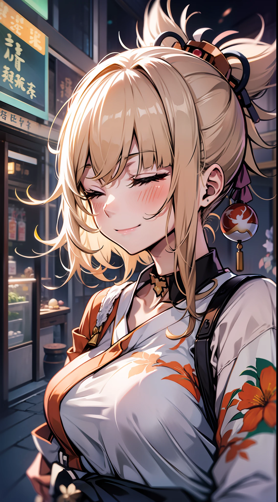 1girl,eyes closed, blush, smile, Ghibli-like colours, anime style, f/4.0, depth of field, glowing light, masterpiece, textured skin, highres,在室内,餐桌后面,生日蛋糕,双手放在胸前