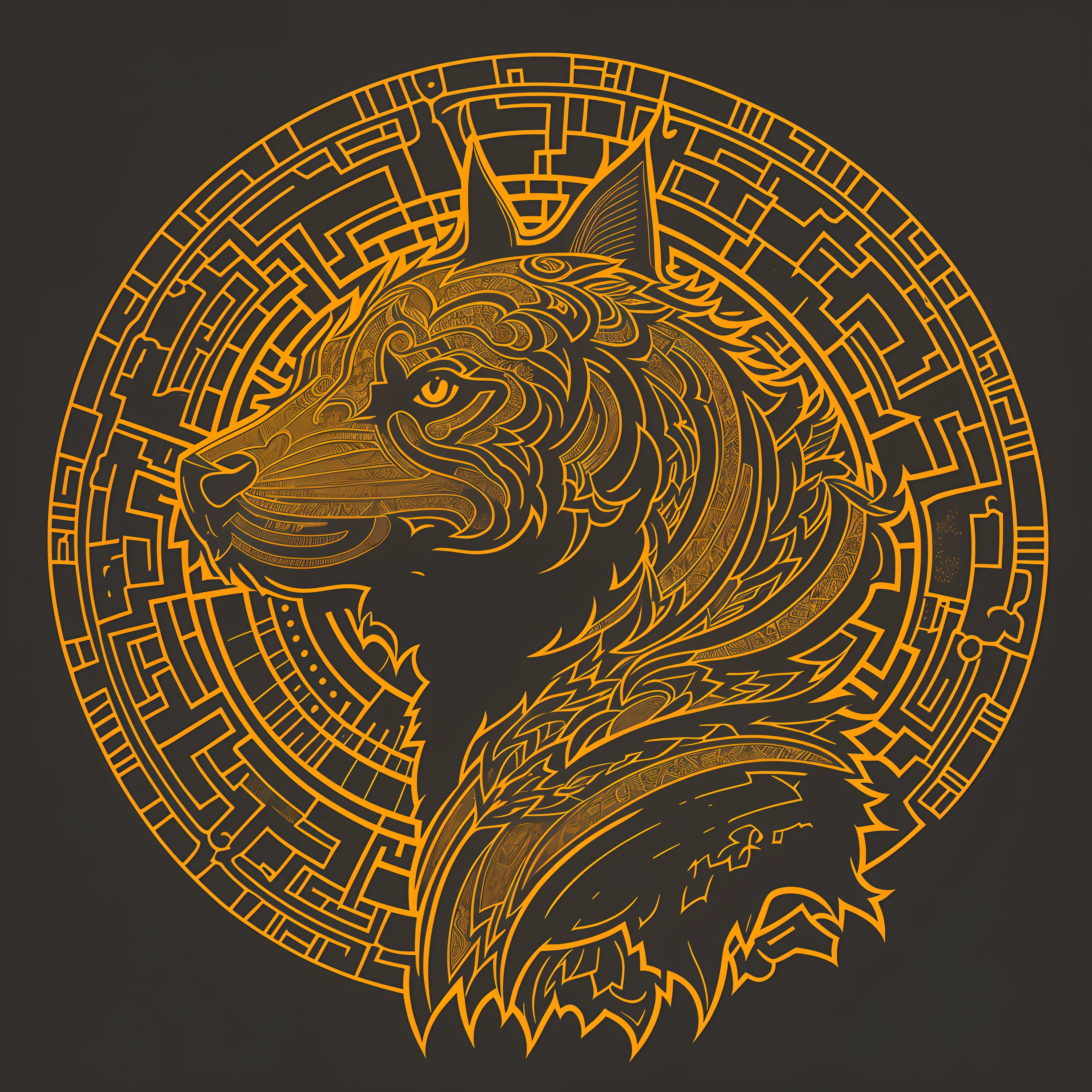 [brown dog] Heraldic silhouette, logo masking style illustration, by dan mumford, by greg rutkowski, by james jean, black background, fantasy art, mysterious, realistic, majestic, rich vibrant colors, high contrast, seamless watermark, artstation, deviantart, dribble, redbubble, teepublic, sharp focus, simple, hyper detailed, detailed drawing, vectorize, outline, isometric style, black background, 8k." --auto --s2