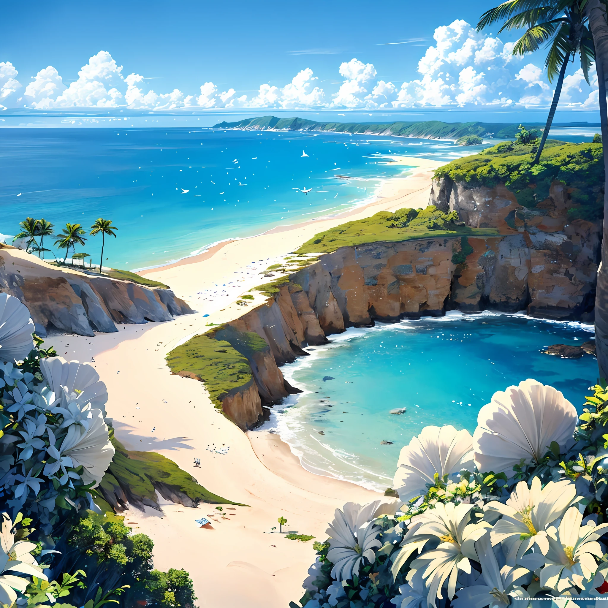 The scenery you want to see most after the breakup: a distant coastline with crystal clear water. There are quiet islands in the distance on the sea, white shells on the beach, and the sun is warm on the sand. The sea breeze blows on the face, and every breath of air makes people feel good.