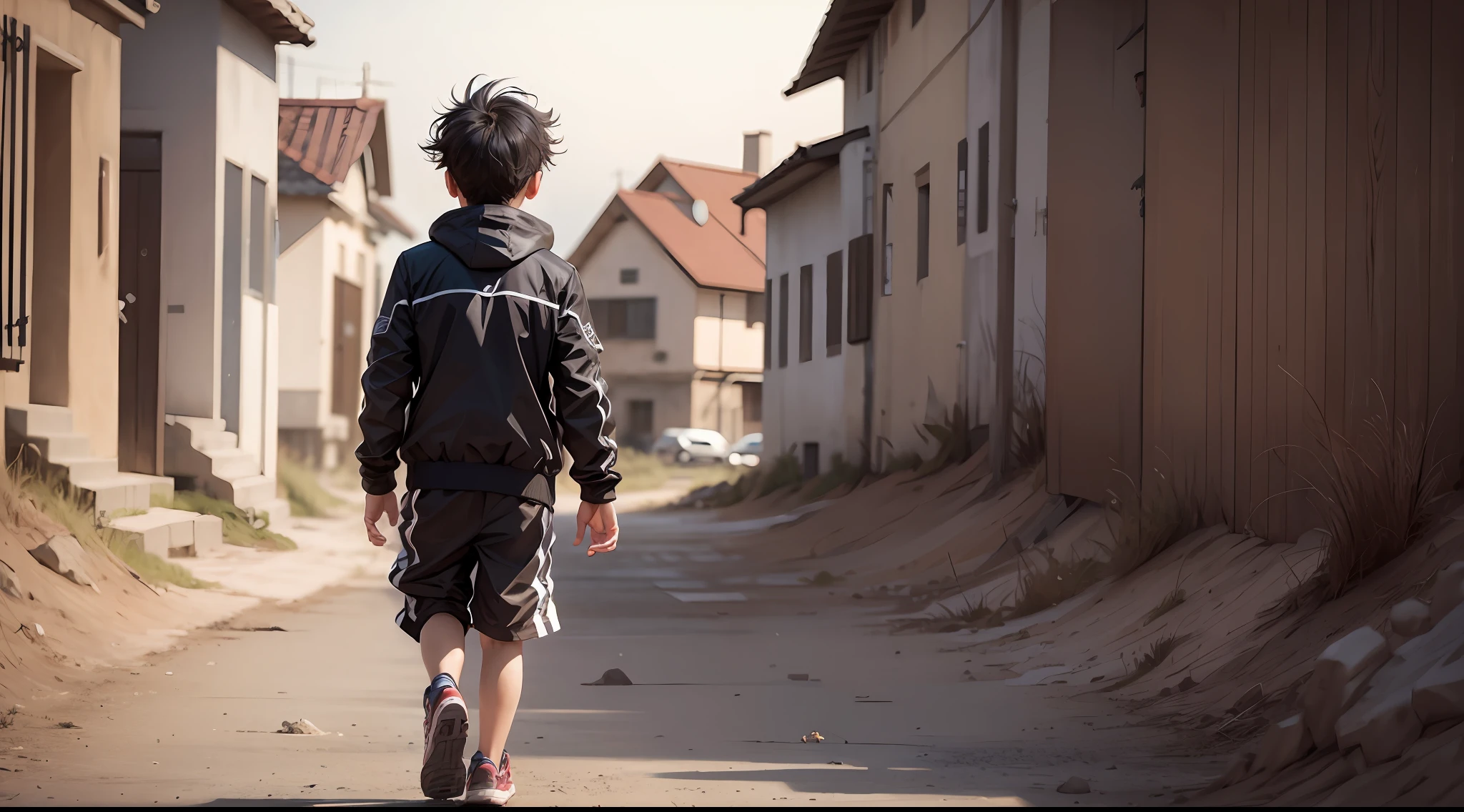 A boy, dark wind, looking into the distance, never giving up, running, trying,