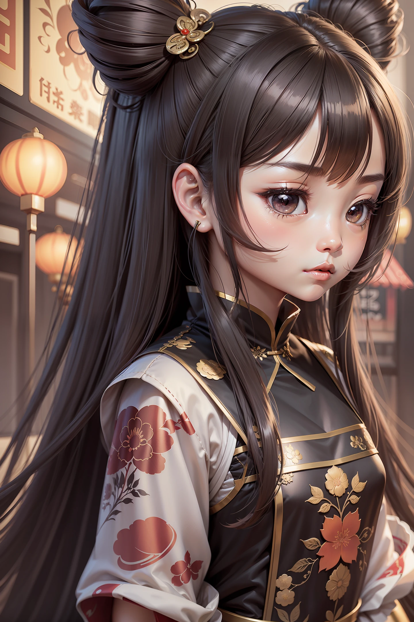 a work of art a character ((chibi)) Chinese female with long hair, realistic 3d style wearing very cute dress --auto --s2