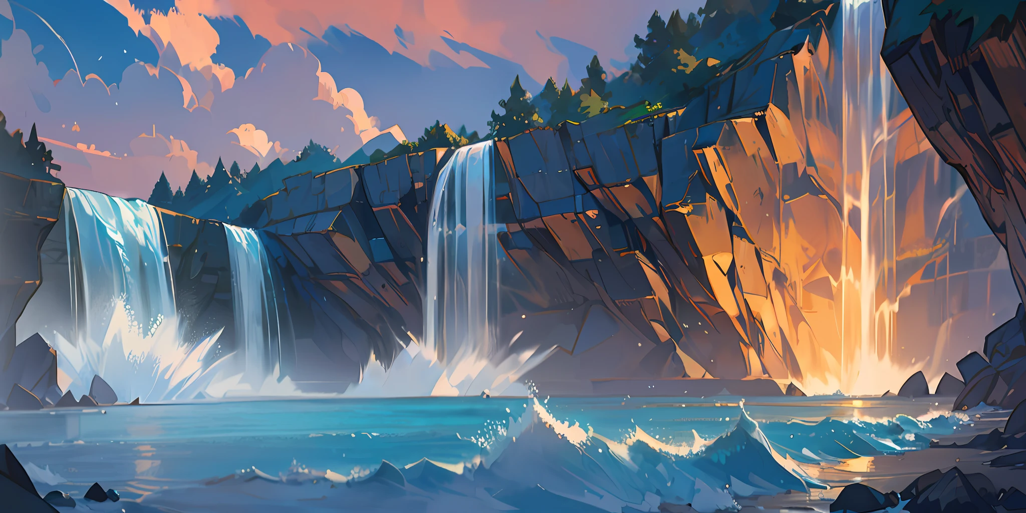 summer waterfall beach evening landscape